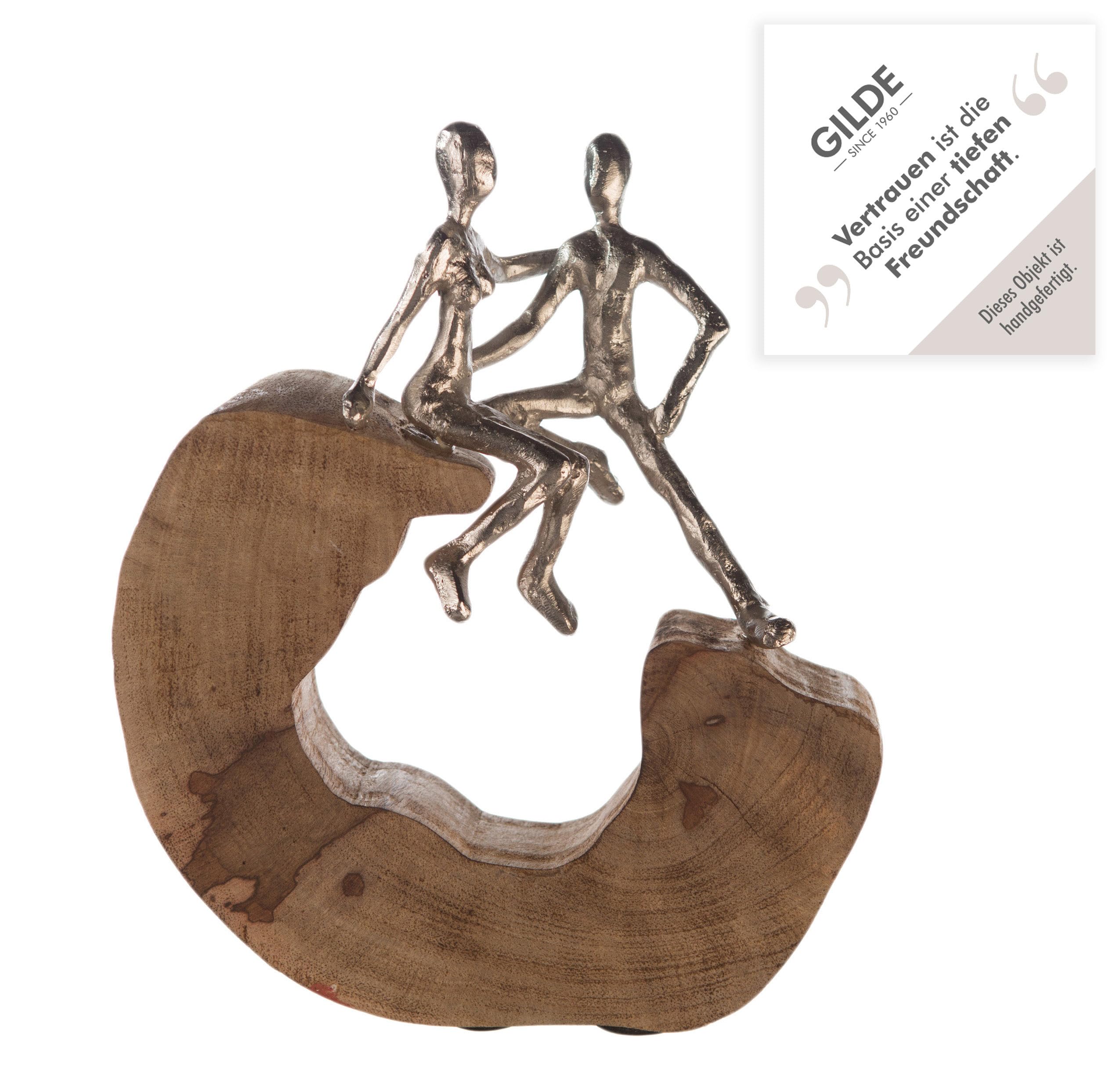 Casablanca Skulptur Secure, Deko Figur Naturfarben, Silber, Metall u. Mangoholz Statue Wohnzimmer, Büro Dekoration H. 27 cm x B. 25 cm - Geschenk Moderne Skulpturen, Couple Liebe Figur
