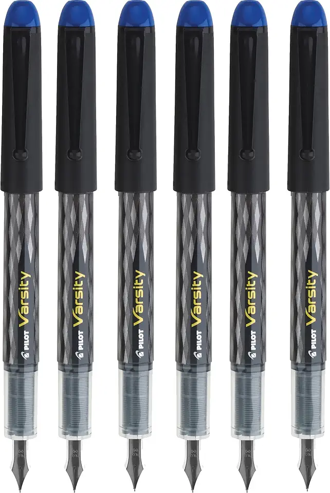 Pilot Varsity Disposable Fountain Pens, Blue Ink, Medium Point, Pack of 6