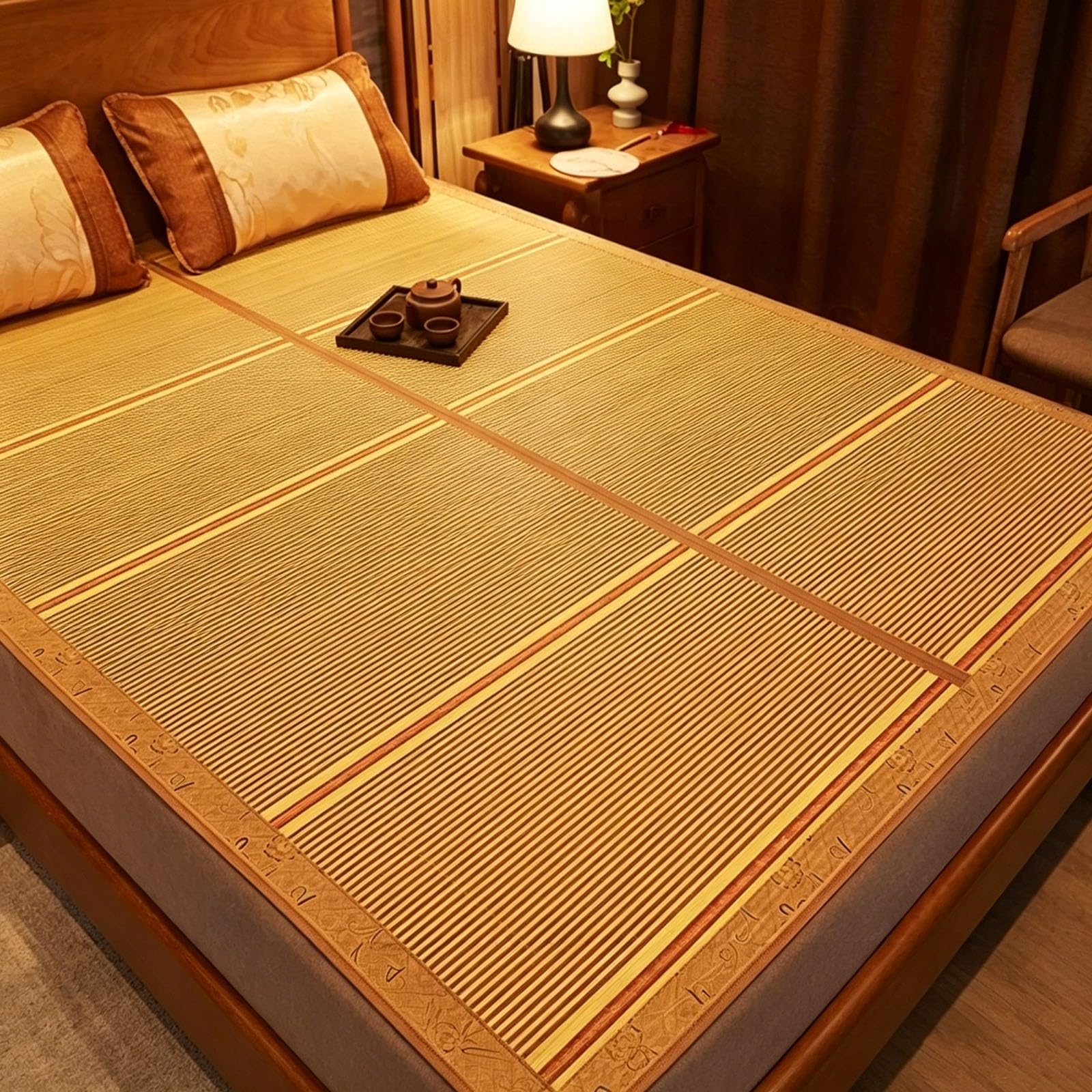 DAJIAYIQI Summer Bamboo Sleeping Mat, Cool Polyester Fiber Rattan Woven Cooling Mat, Mattress Pads for Living Rooms, Bedrooms, and Dormitories(135 * 195cm)