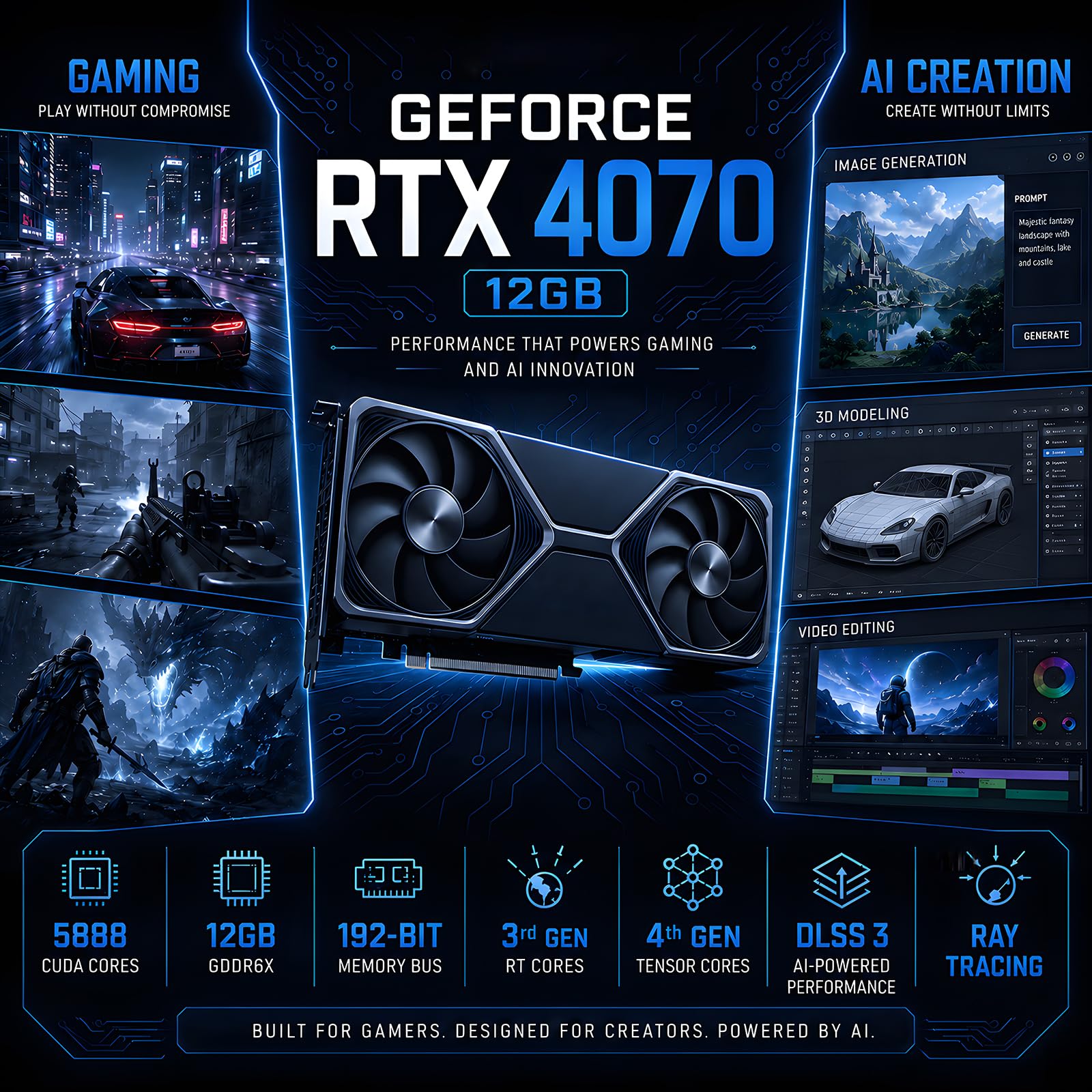 Mini PC Gaming, Ordinateur de Bureau i9-14900F 24 Cœurs jusqu'à 5.8GHz, 64G DDR5, 1T M.2 PCIE4.0 SSD, Windows 11 Pro, GeForce RTX4070 12G, Quatre écrans, 8K@60Hz, Double LAN, WiFi6E/BT5.3