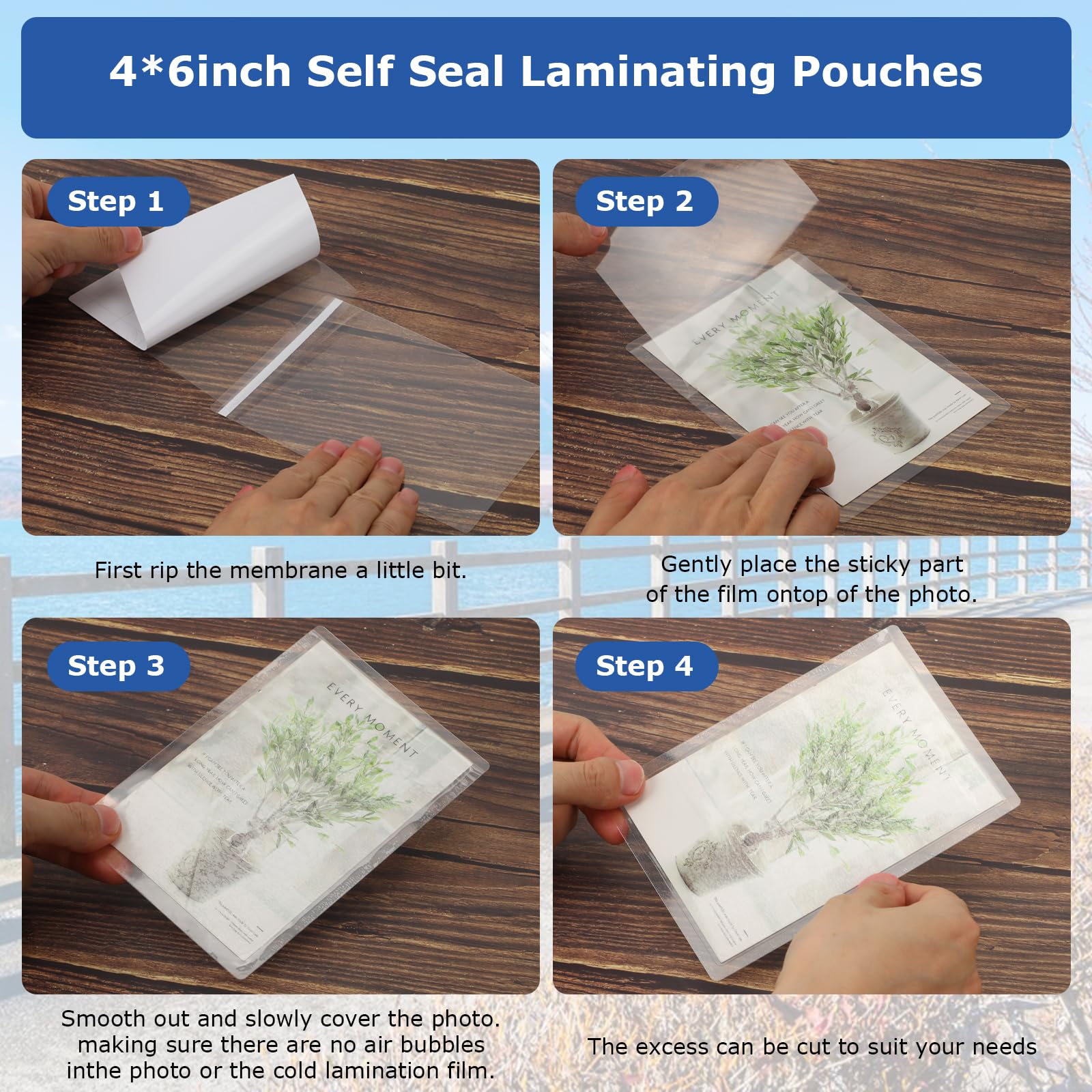 Lot de 50 pochettes de plastification auto-adhésives 10,2 x 15,2 cm, sans chaleur, pas besoin de machine à plastifier pour photos, fiches d'index