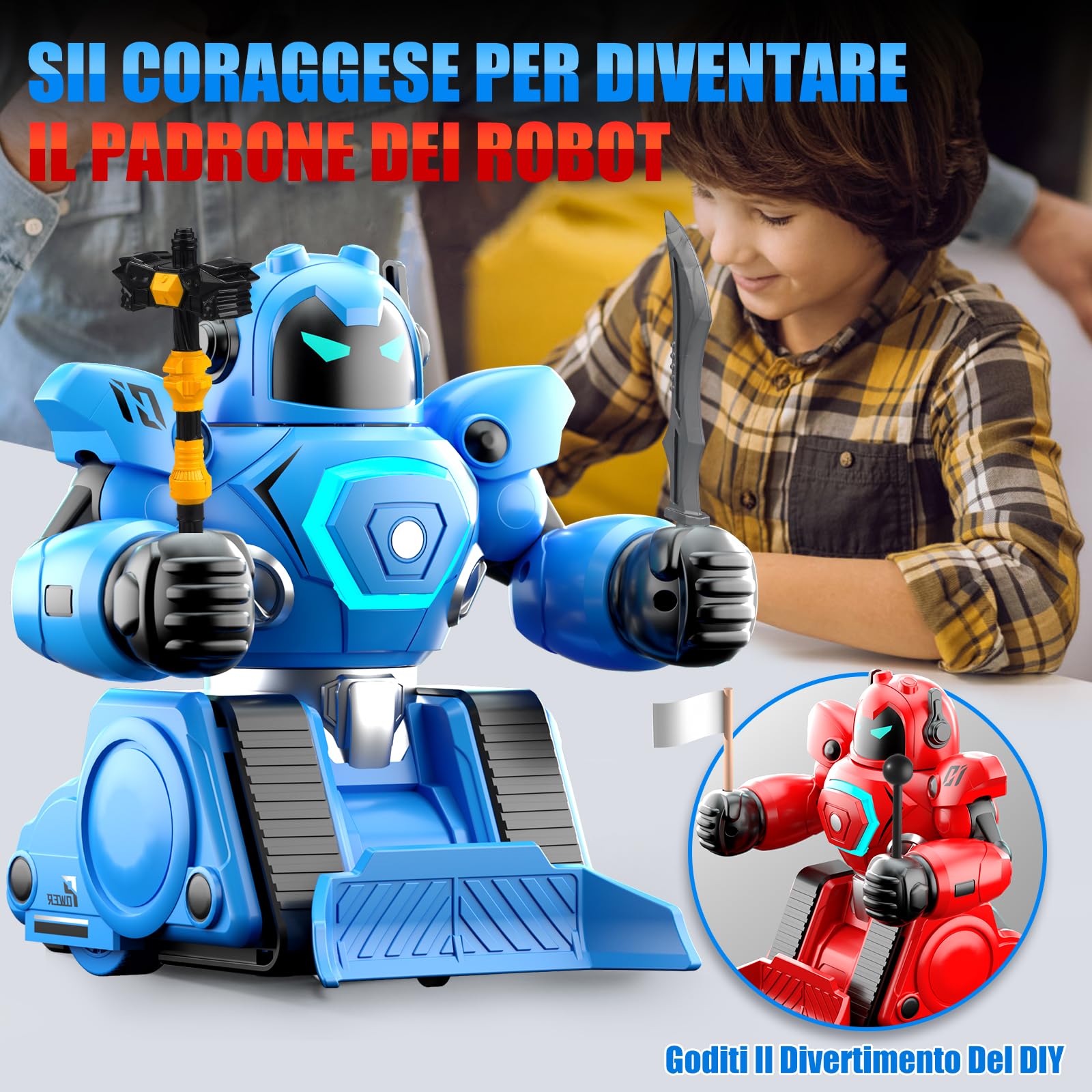 Herenear 2 Robot Kombat Telecomando per Bambini, RC Collision Robo Giocattolo, Combattimento Robot con Luce LED e Musica, Carrello da Calcio, Regali per Ragazzi Ragazze