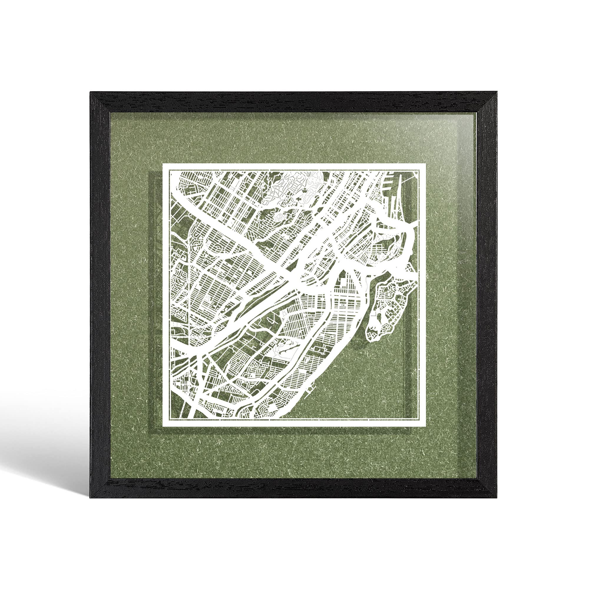 O3 DESIGN STUDIO Montreal Paper Cut Map framed, White map, Black frame, 9x9 inches, Gift Boxed, 4 background color, self-changing, Paper Art โ image 1