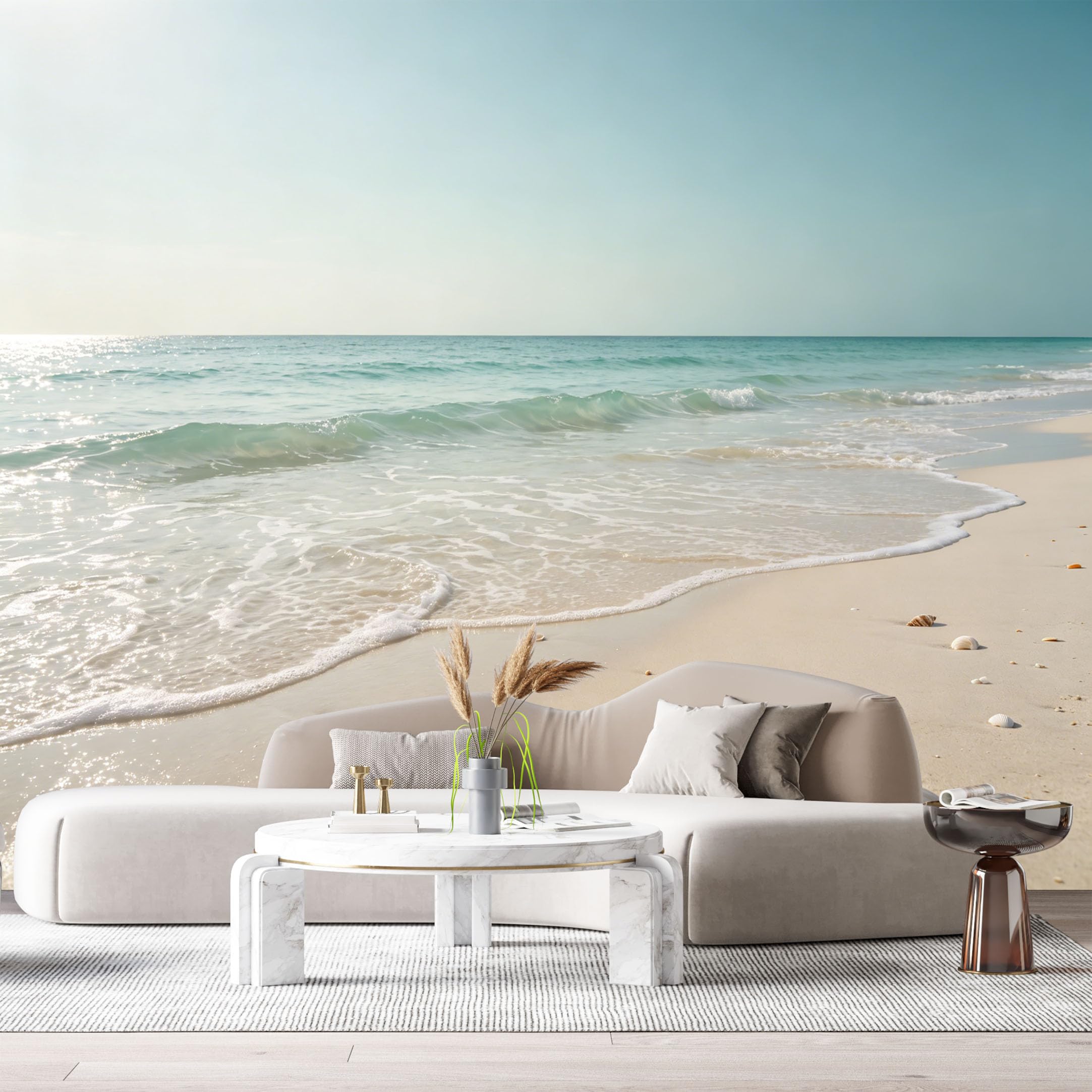 Custom Size Wall Murals Coastal Ocean Marine Shoreline Seashells Sandy Beach Blue Horizon SelfAdhesive Wall Fabric Removable Large Wallpaper for Photo Living Room