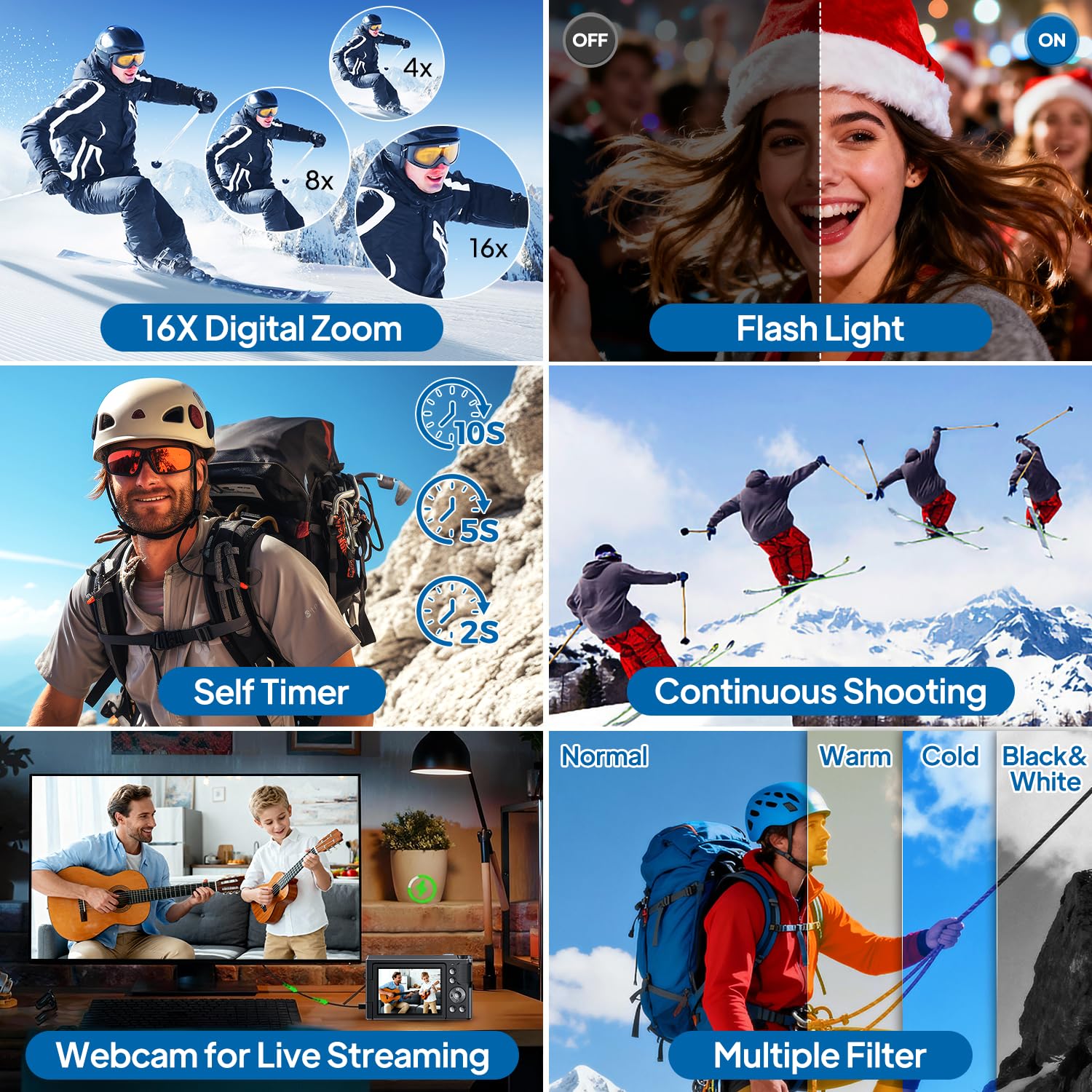 Appareil Photo Numérique 4K Digital, Focusinc 56MP Appareils Numérique avec Autofocus - Caméra Compact Vlogging Écran Rabattable 180°, Carte 32GB, Zoom 16X pour Débutants et Adolescents