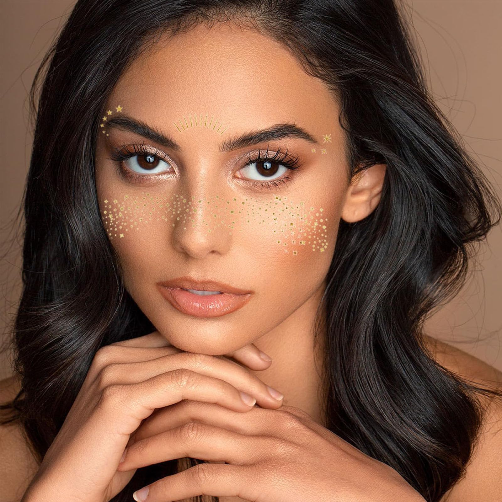dinghaole 20 Pcs Glitter Freckles Face Tattoo, Sparkle Freckles Makeup Patches, Gold freckles Face Glitter - Image 3