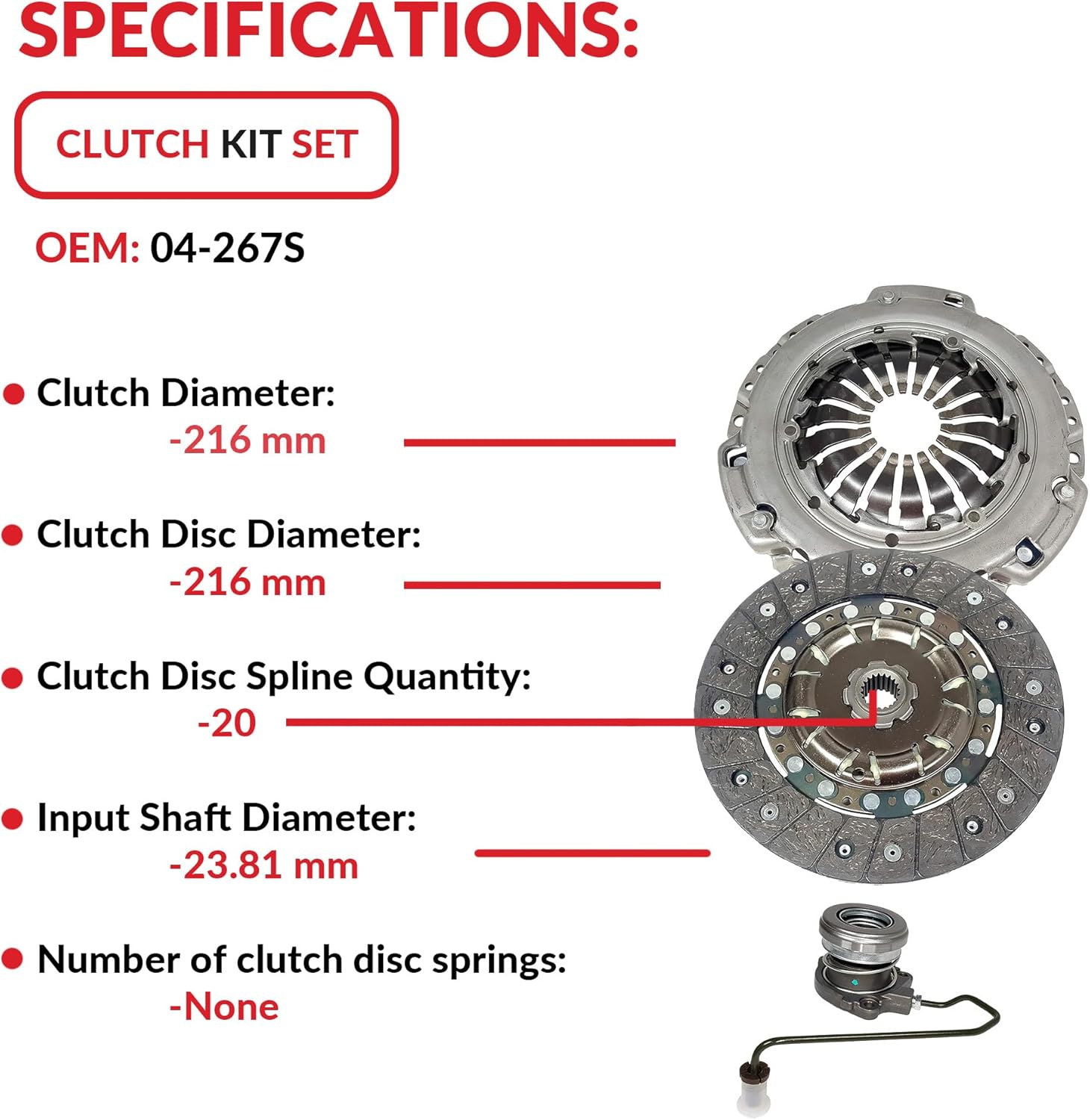 Clutch And Slave Kit Compatible With Sonic Cruze Lt Ltz Rs Eco Ls 2011-2014 1.4L L4 GAS DOHC Turbocharged (VIN B; VIN B LUW; VIN C; VIN H; VIN 9; 6 Speed Manual; GM M32; 04-267S)