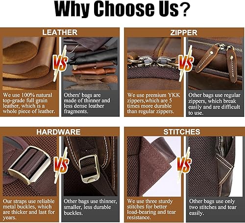 Miniatura 5 de TIDING Mochila de cuero vintage para hombre de 15.6 pulgadas, bolsa para laptop de gran capacidad, viajes de negocios, senderismo, mochilas de hombro