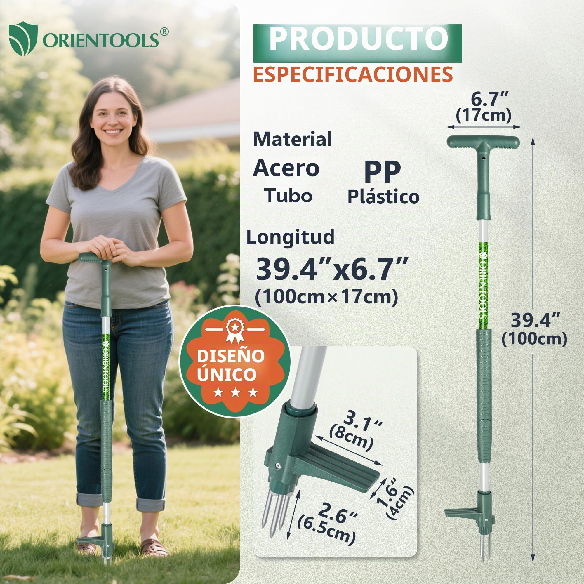 ORIENTOOLS Extractor de malas hierbas de pie, herramienta de mano con 3 garras para diente de león, herramienta de extracción de raíces de malas hierbas con giro de acero, mango largo de 100 cm