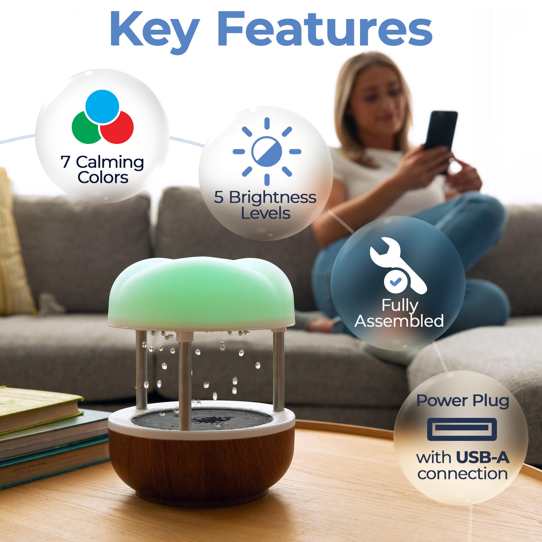 UNITEDESSENTIALINDOOR ‘Calming Cloud’ Tabletop Water Fountain | Quiet Pump | Splash Resistant | Zen & Nature Décor | Promotes Focus, Stress Relief, Productivity, Sleep | Reminder to Pause & Reset | Desk Accessory 4