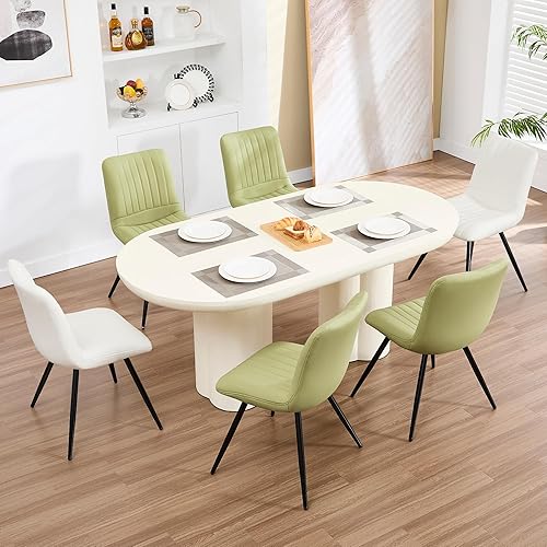 Miniatura 9 de Juego de 2 sillas de comedor, modernas sillas de comedor con cojines gruesos, sillas tapizadas de piel sintética para cocina, comedor con patas de