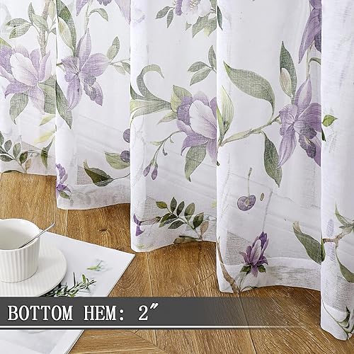 Miniatura 4 de Tollpiz Cortinas traslúcidas con estampado floral de cerezo morado y mariposa, cortinas para sala de estar, cortinas con bolsillo para barra,