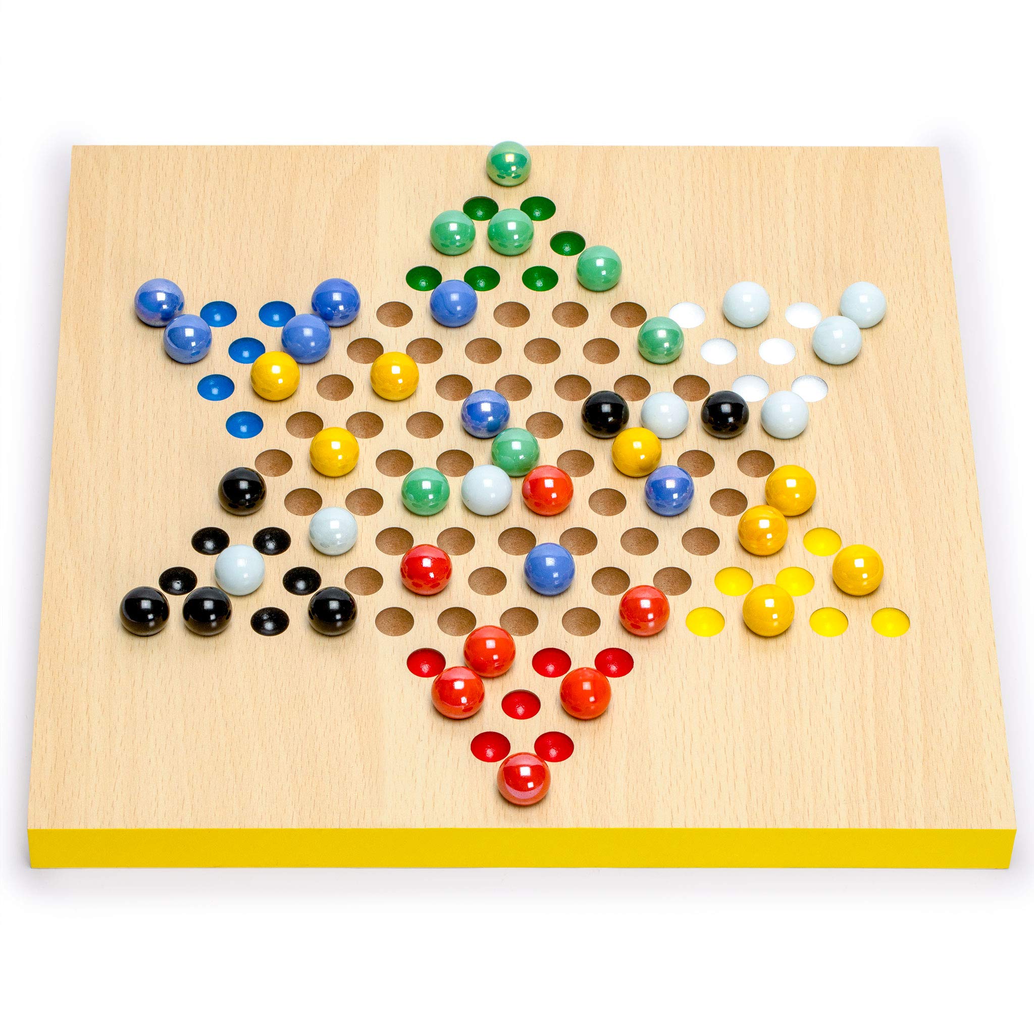 Set Juegos Reversible 2x1 Parchís y Damas Chinas-Halma Madera y Canicas Vidrio – 30,2cm