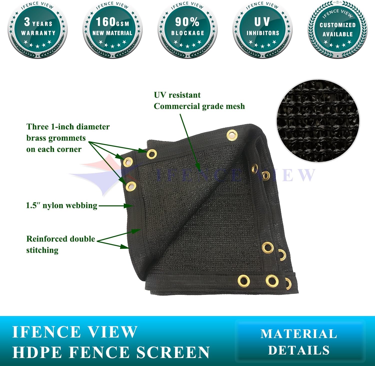 Ifenceview 4'x5' to 4'x100' Black Shade Cloth Fence Privacy Screen Panels Mesh for Yard Garden Deck Balcony Railing (4'x24')