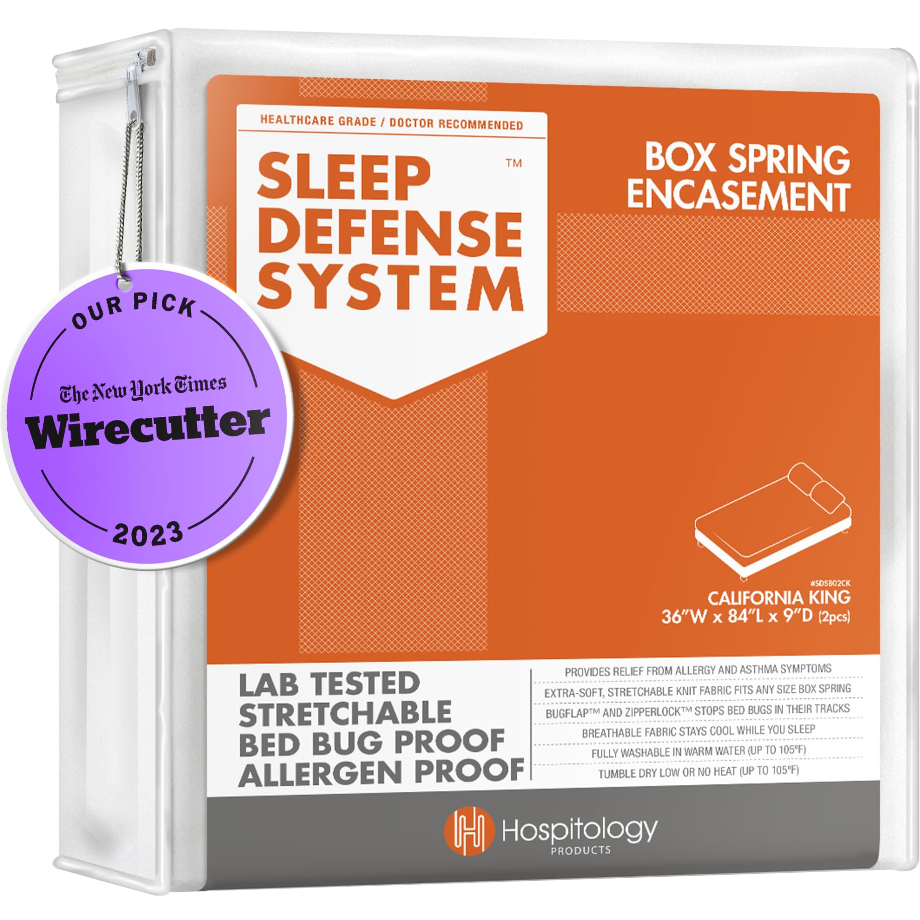HOSPITOLOGY PRODUCTS Box Spring Encasement - Zippered Bed Bug Dust Mite Proof Hypoallergenic - Sleep Defense System - Split California King - 36" W x 84" L - Set of 2 for Split Box Spring ONLY
