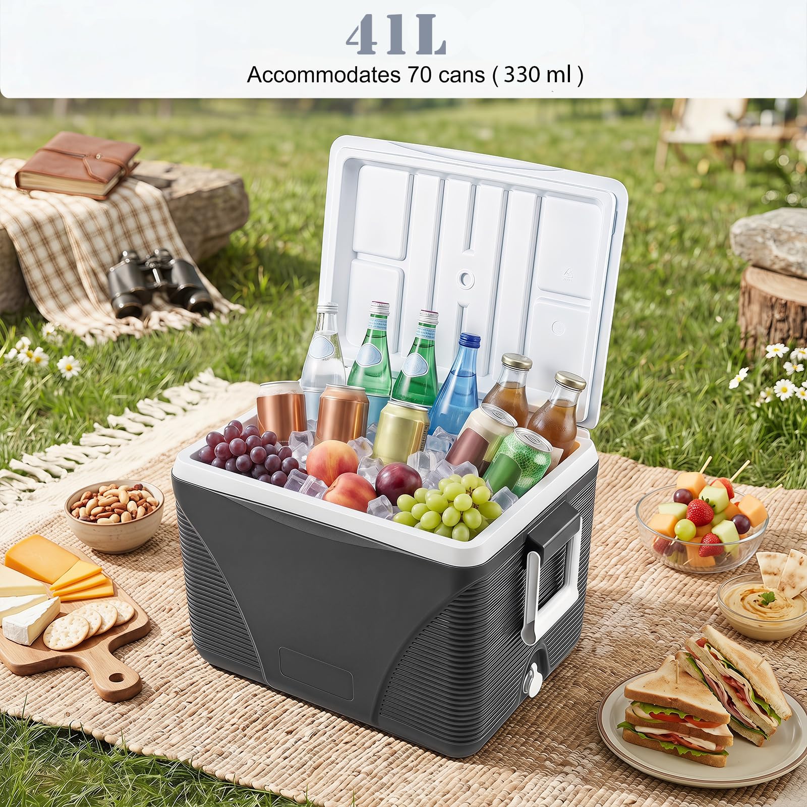 Lifezeal - Refrigerador rígido portátil 41L, refrigerador de camping con aislamiento térmico de 5 a 7 días, caja refrigerante con 4 portavasos y tapón de drenaje, ideal para picnic, pesca, viajes