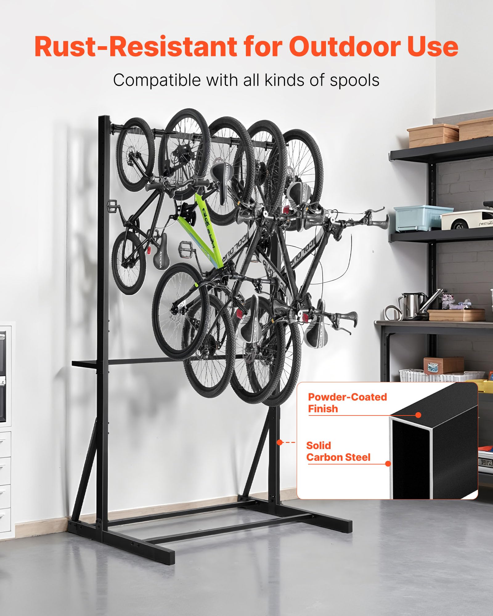 VEVOR Portabici Verticale in Acciaio al Carbonio, Capacità di Carico 136 kg per Massimo di 5 Biciclette, Portabici Indipendente, per Casa, Garage, Supporto per Biciclette per Interni Esterni