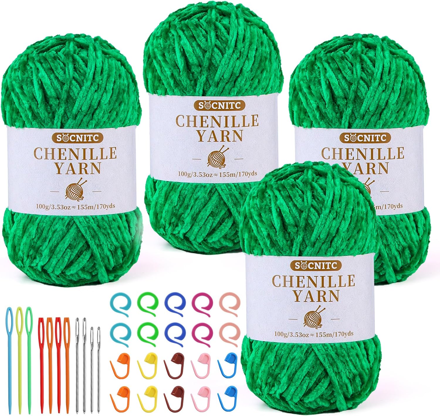 4 * 100g Chenille Yarn, Soft Velvet Chenille Yarn for Crocheting and Knitting