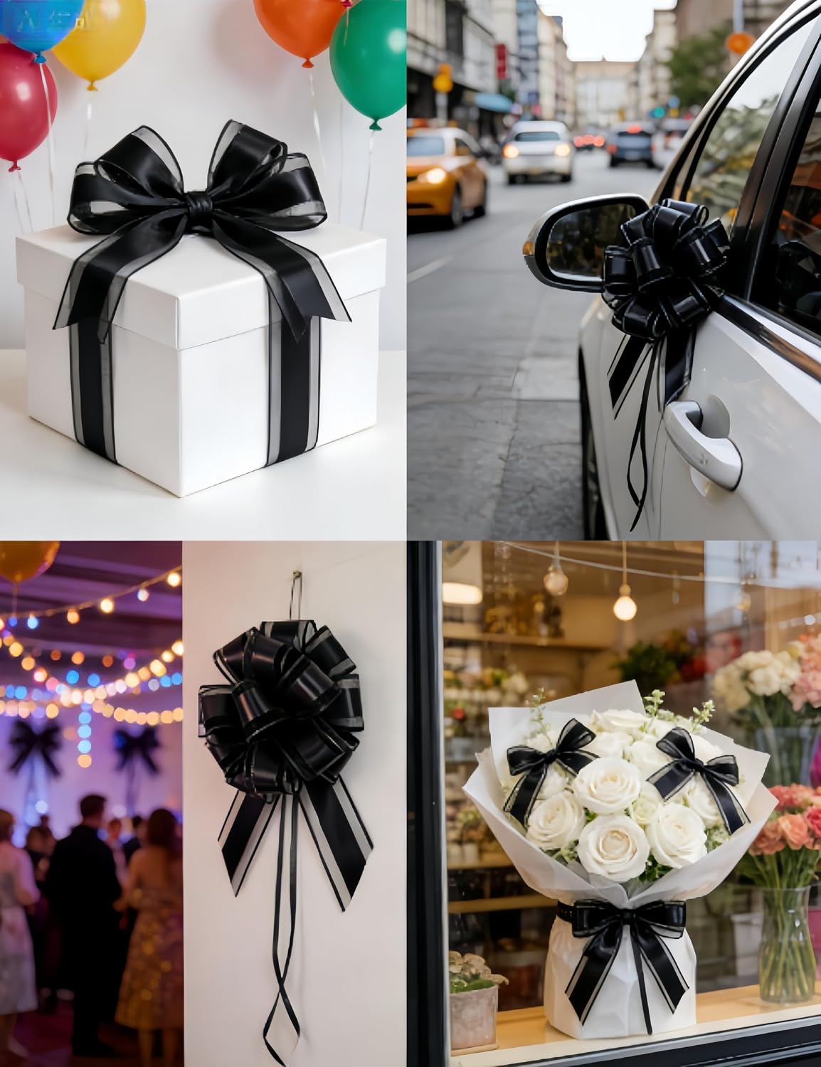6 Pcs 6 Inch Black Reusable PP Pull Bows Instant Ribbon Bows,Black image 4