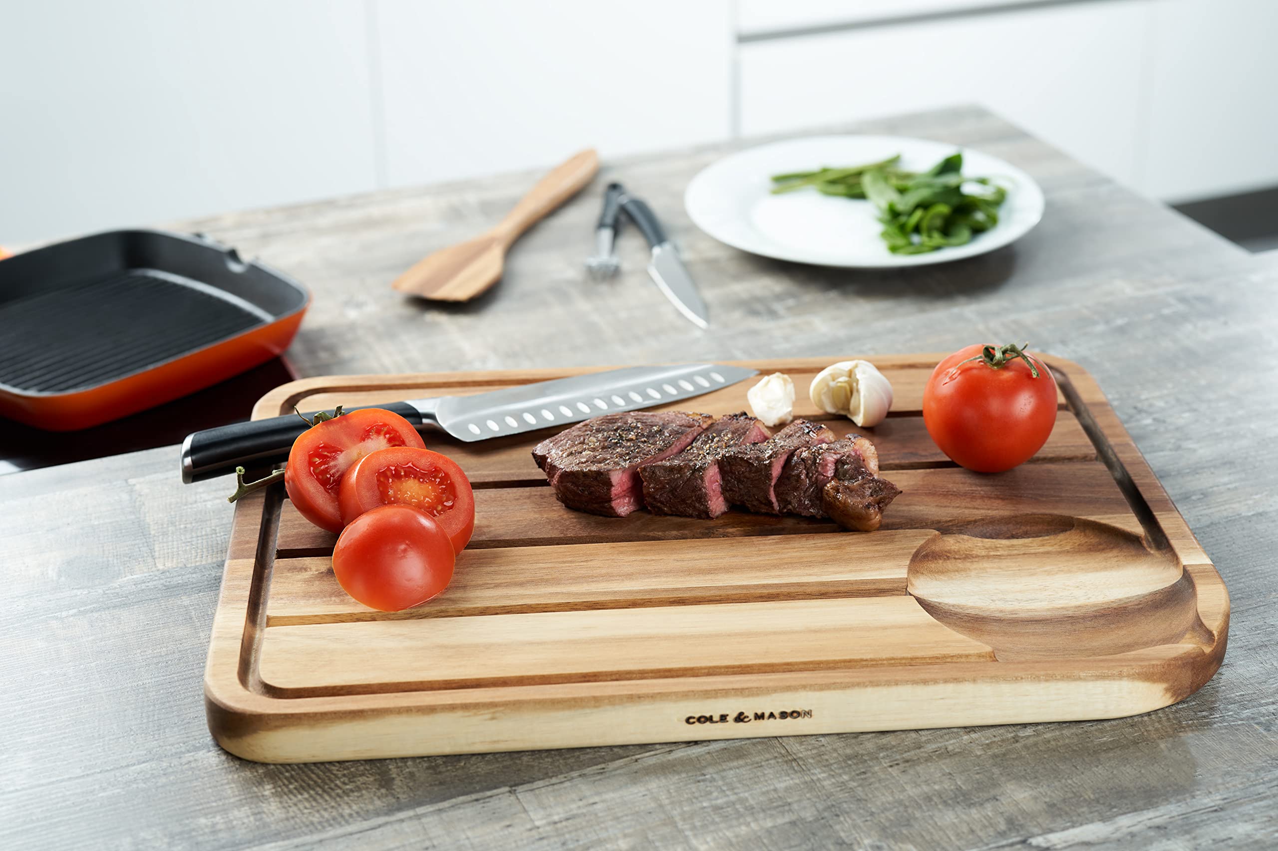Cole & Mason H722129 Berden Planche a Decouper en Bois Pour Viande/Poisson Avec Rainure À Jus | (L)467mm x (W)347mm x (D)29mm | Ne pas laver au lave-vaisselle | Garantie de 2 Ans