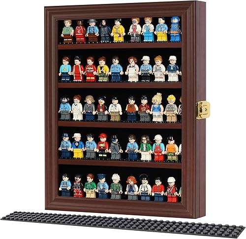 Vista 11 de Block Toy Minifigures Dimensiones vitrina Dedal de pared Gabinete Estantes compatibles con Lego Minifigures Lockalbe Protección UV Puerta Marco Negro