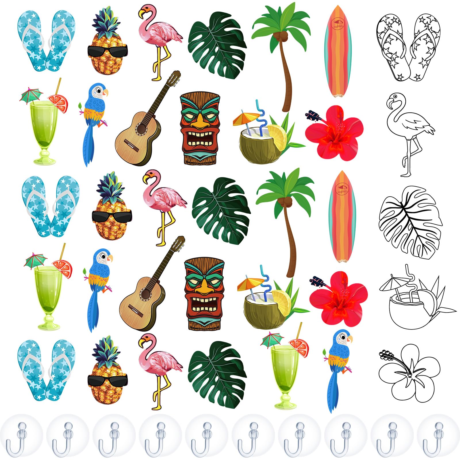 Lewtemi 36 Pcs Summer Window Art Suncatcher Kits DIY Window Hawaii Suncatchers Paint Suncatcher Ornament with 24 Suction Cups for Crafts Gift