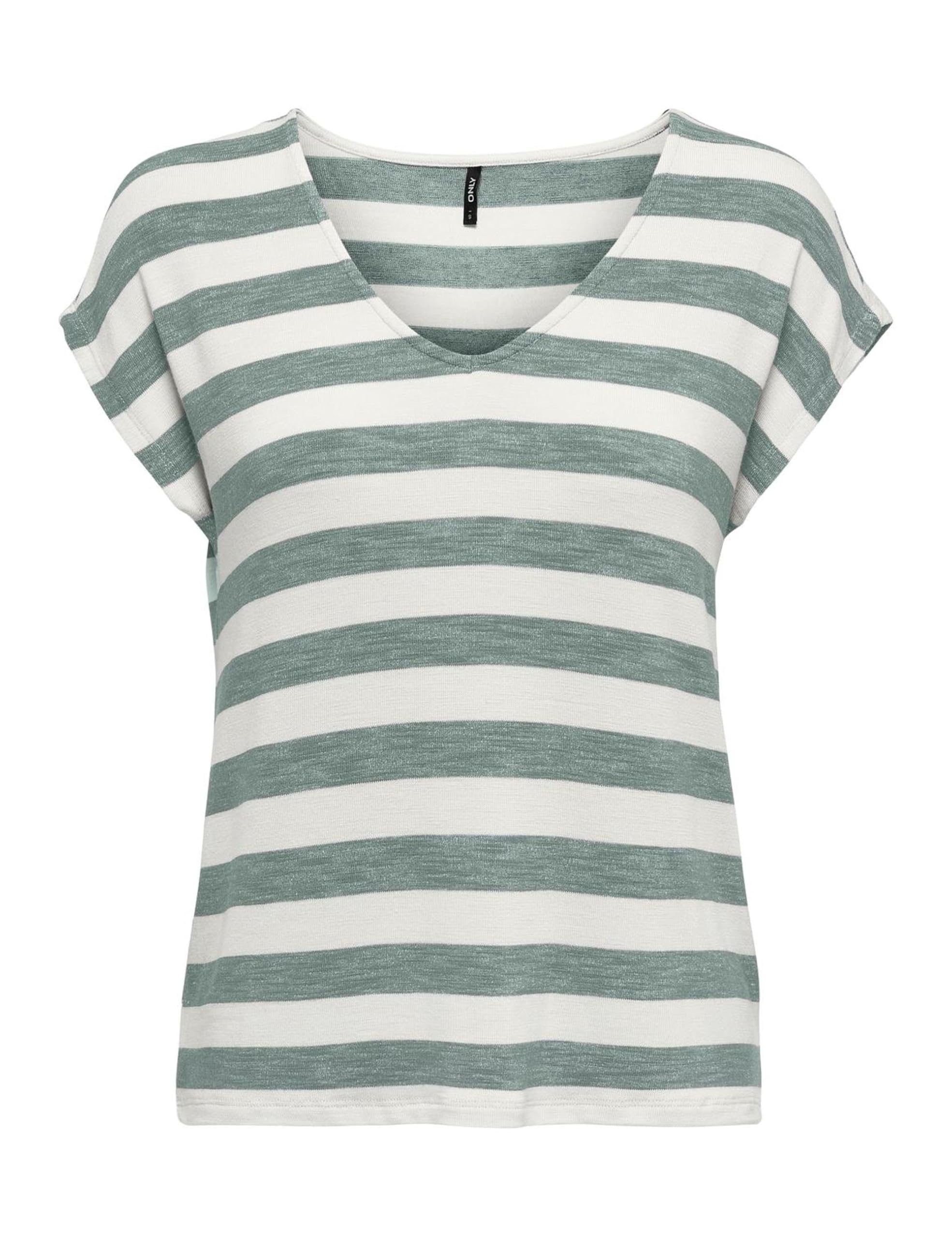 Only Onllira Life S/S V-Neck Top Jrs T-Shirt, Chinois Green/Stripes:Cloud Dancer, Xs Donna-image