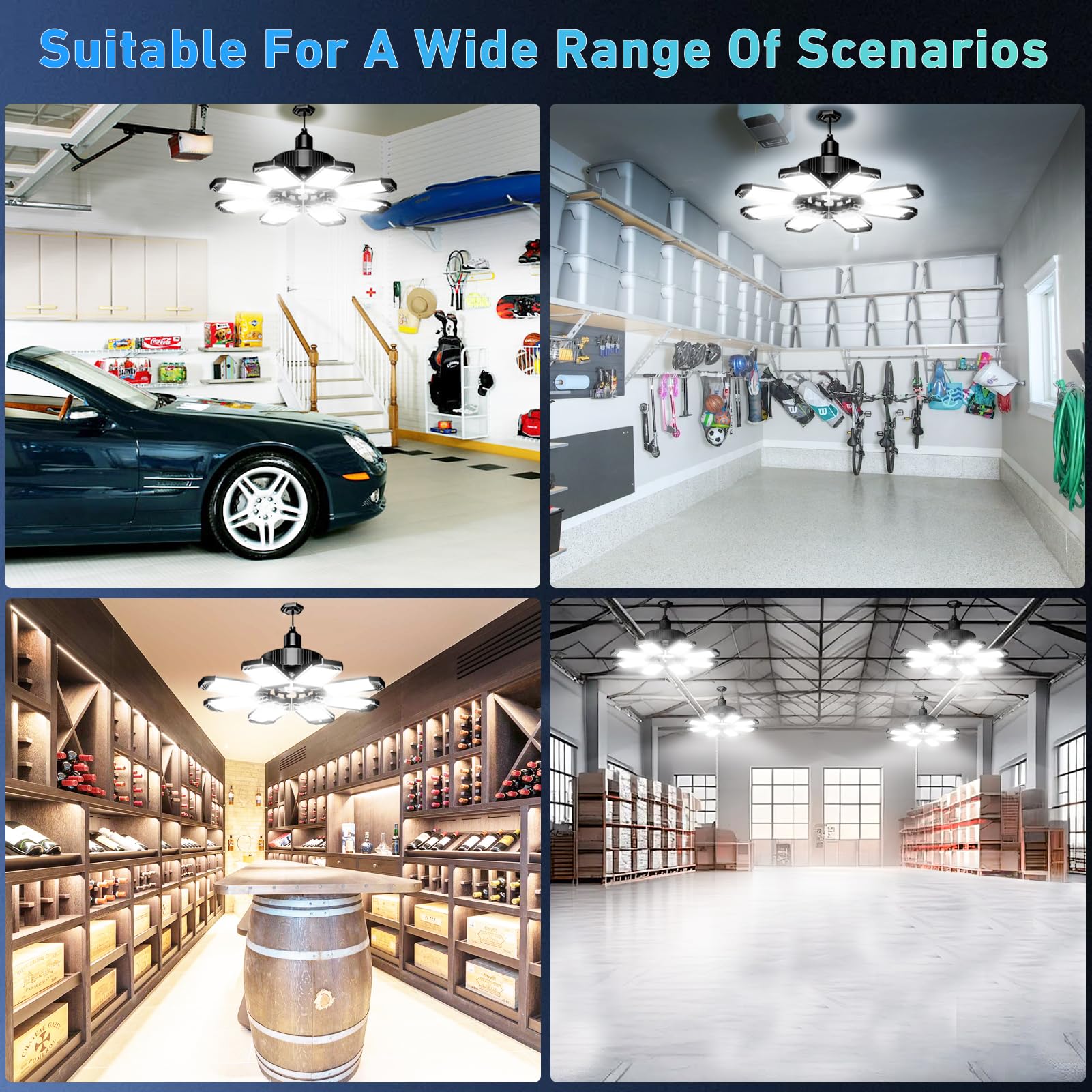 Garagenlampe LED 210W - 6 Stück 21000LM 6500K Sehr Helle LED Werkstatt Deckenleuchte mit 8+1 verstellbarem Panel, Einschraubbare E26/E27 Fassungen Garagenbeleuchtung für Garage, Lager, Keller