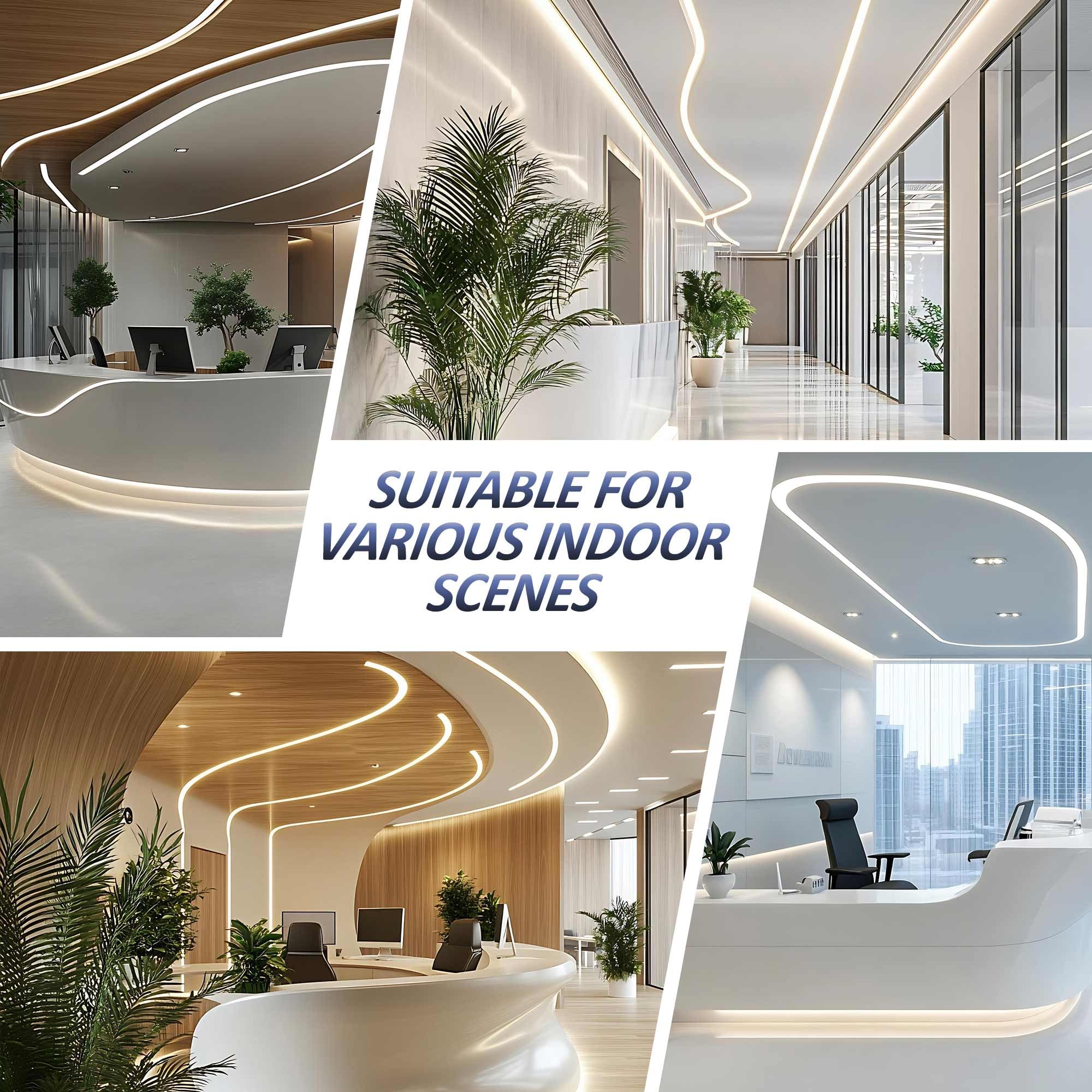 6 x Flexibles LED Profil 2m – Biegbares LED Trockenbauprofil Aluminium-Einbauprofil für Streifen bis 18 mm, Unterputzprofil für Decken & Wände, kreative Kurven, Kreise & S-Formen