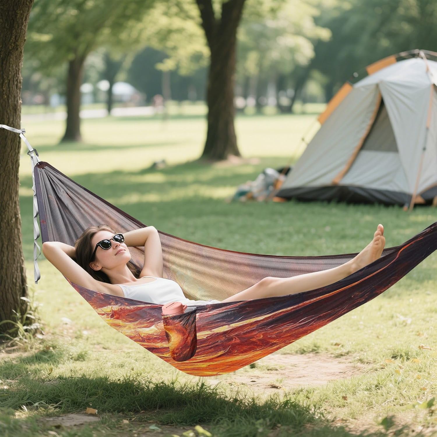 ALAZA Fire Dragon Camping Hammocks Single or 2 Person 500 lbs Portable Parachute Travel Hammock w/Tree Straps for Hiking Backpacking Indoor Outdoor