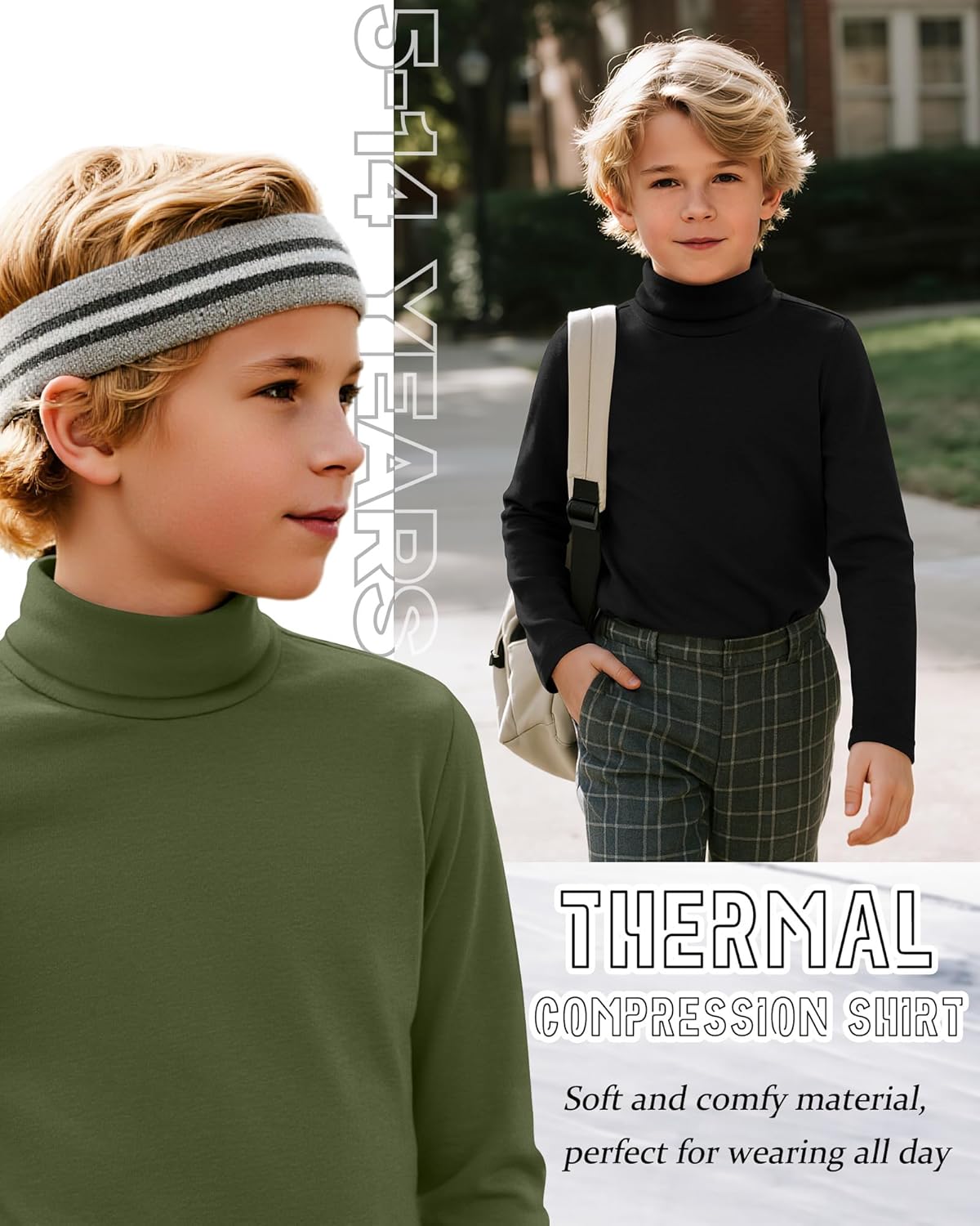 3 Pack Boys Thermal Turtleneck Long Sleeve Fleece Tops, Compression Shirts Youth Basic Layer Warm Undershirt Winter - Image 5