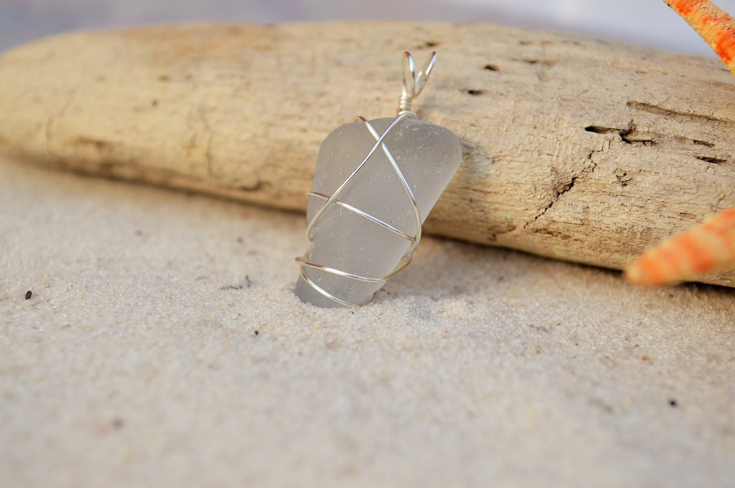 Genuine Grey Sea Glass Silver Wire Wrapped Beach Pendant, Beach Glass Wire Wrapped Jewelry by GulfCoastTreasure