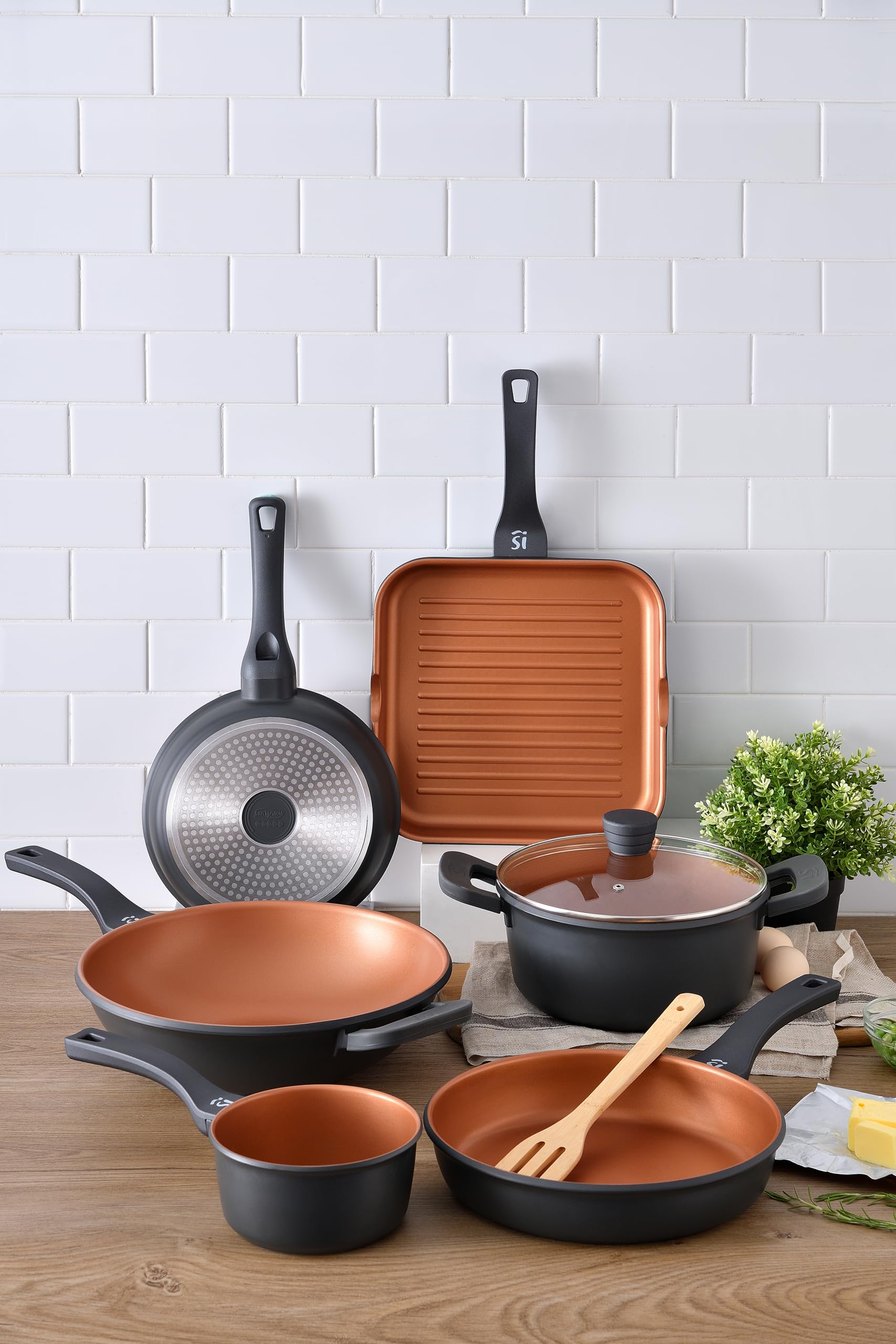 Poele Tefal SAN IGNACIO Bronze | Lot De Poêles | Set De 2 Poêles De 20 Et 24 Cm De Diamètre Et 2 Protections | En Fonte D'aluminium | Poêles Antiadhésives