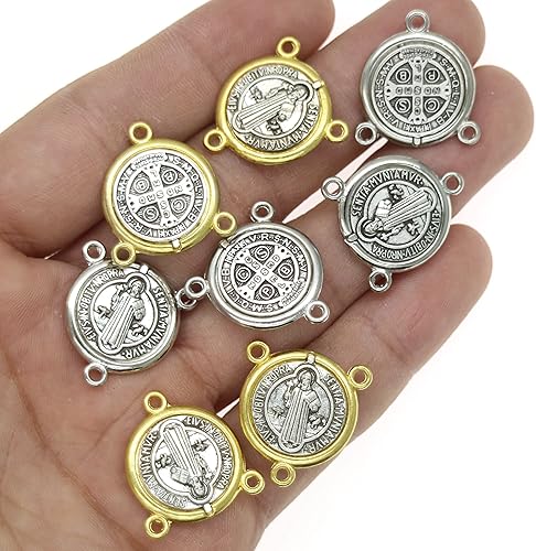 Miniatura 5 de 40 dijes de medalla antigua de San Benito de Nursia, patrón contra el mal, para hacer collares, pulseras, aretes, joyería, Metal, No es una piedra