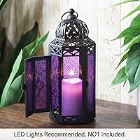 Vista 8 de VELA LANTERNS Farol portavelas decorativo, marroquí, gótico, morado, de 10.5 pulgadas, para mesa o colgar, decoración de Ramadán, decoración