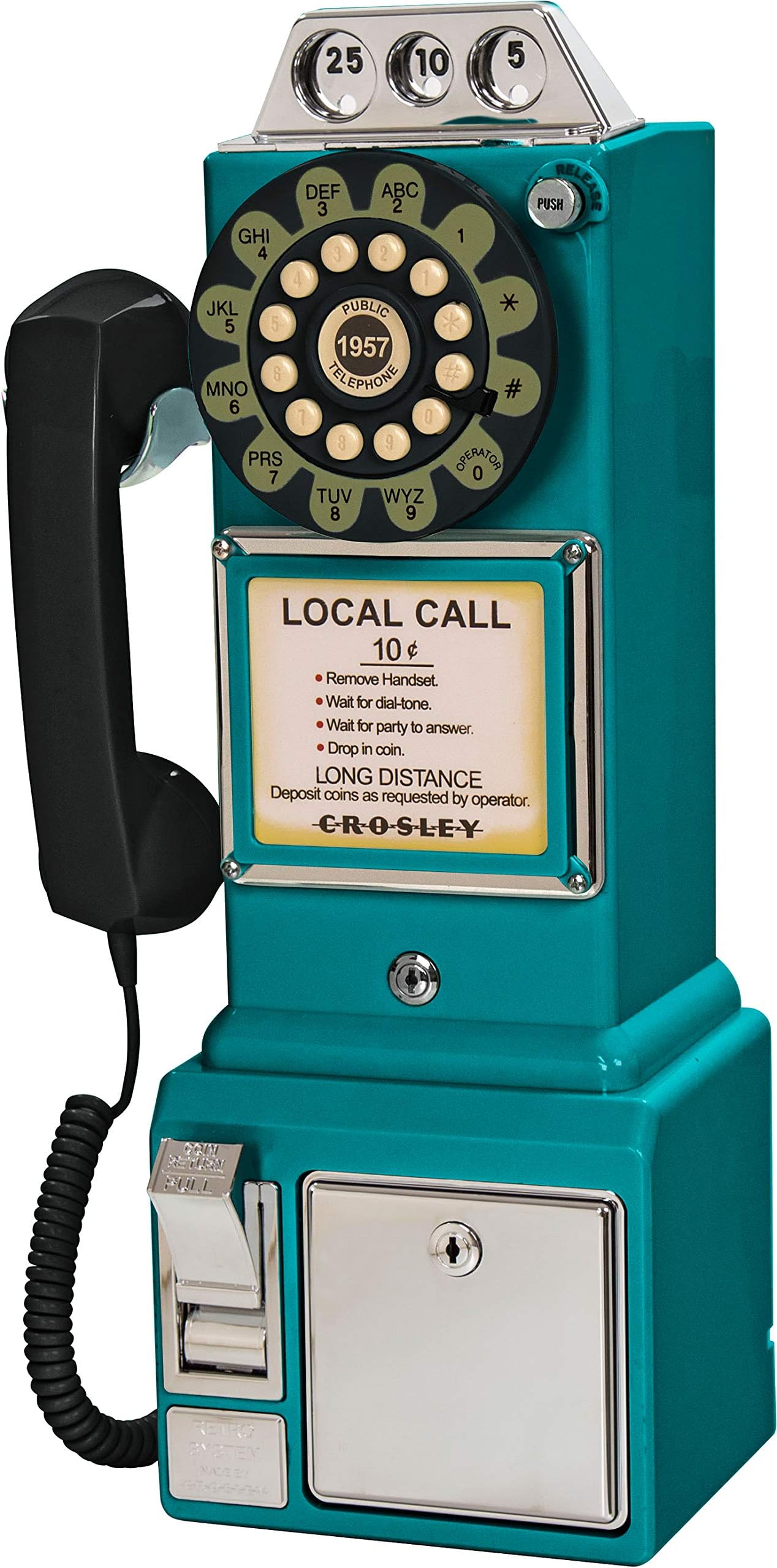 Crosley CR56-TL 1950's Payphone with Push Button Technology, Teal