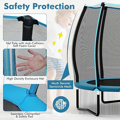 Miniatura 4 de Giantex Trampolín para niños pequeños, diseño de conexión sin costuras, cama elástica para niños pequeños de 46.5 pulgadas con red de cierre,