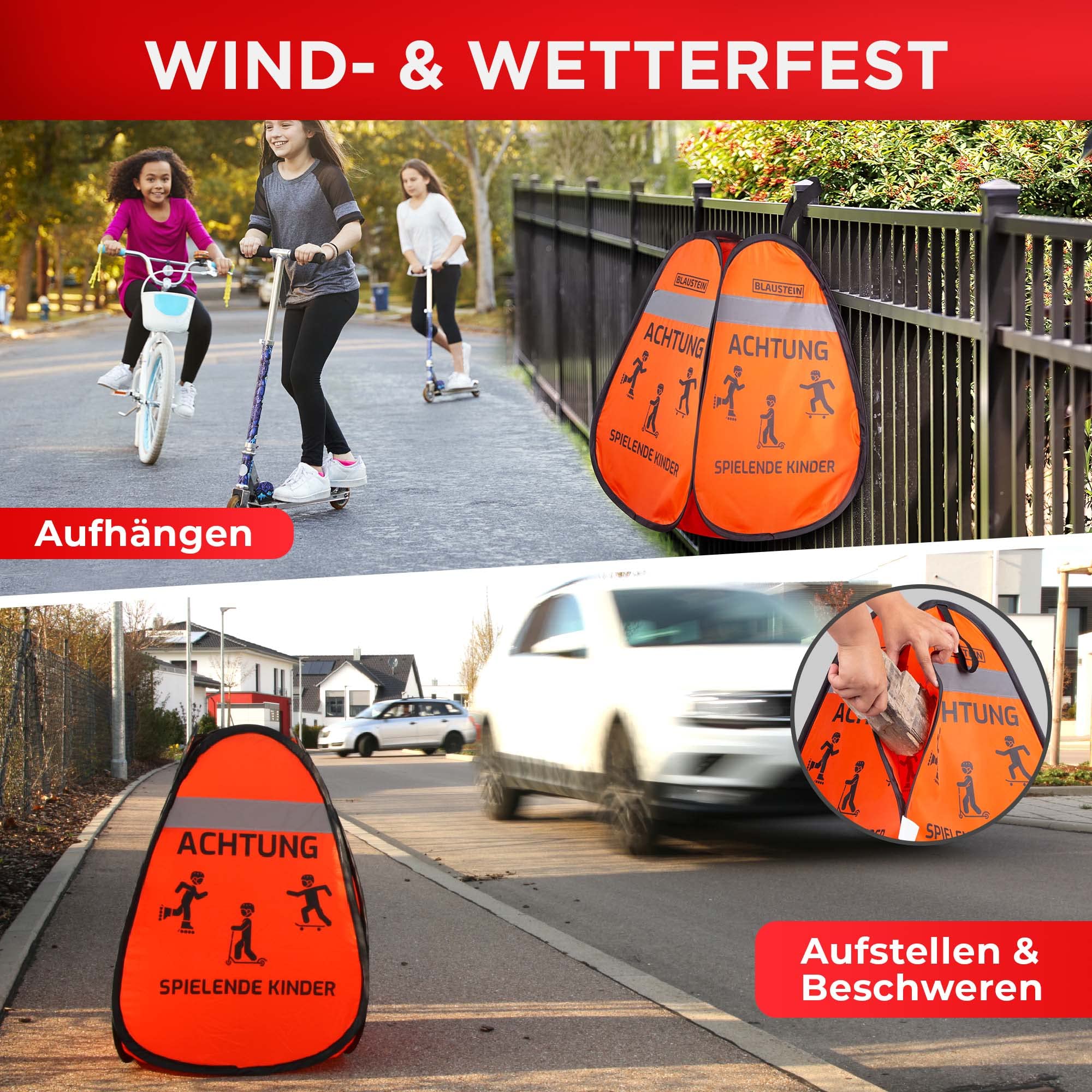 Blaustein Warnwürfel - Mehr Sicherheit für Kinder Straßenwarnschild Spielende Kinder