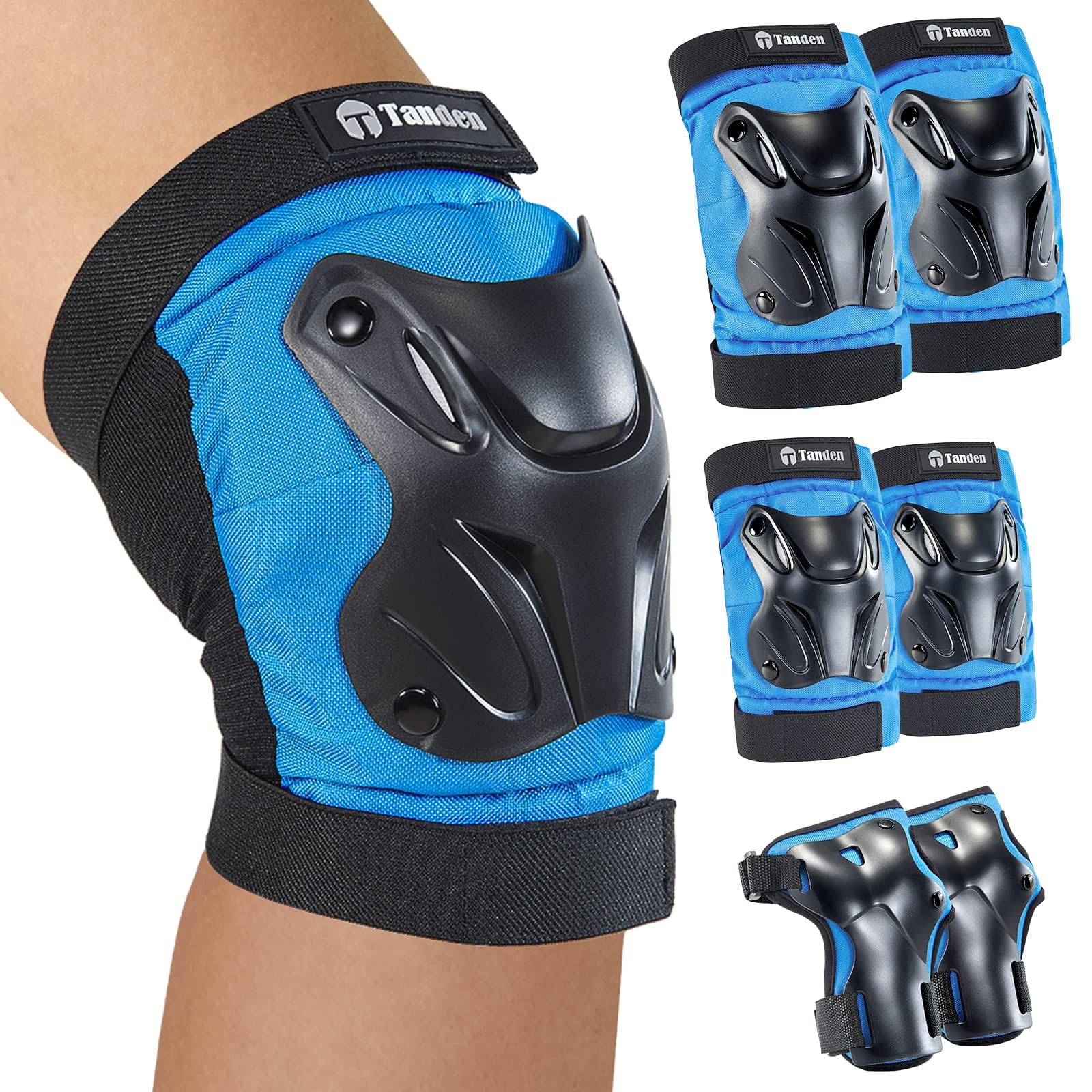 Tanden Skating Protective Gear Youth Knee and Elbow Pads Wrist Guards for Roller Skating Skateboarding, Skate Pads Youth Knee Pads Blue