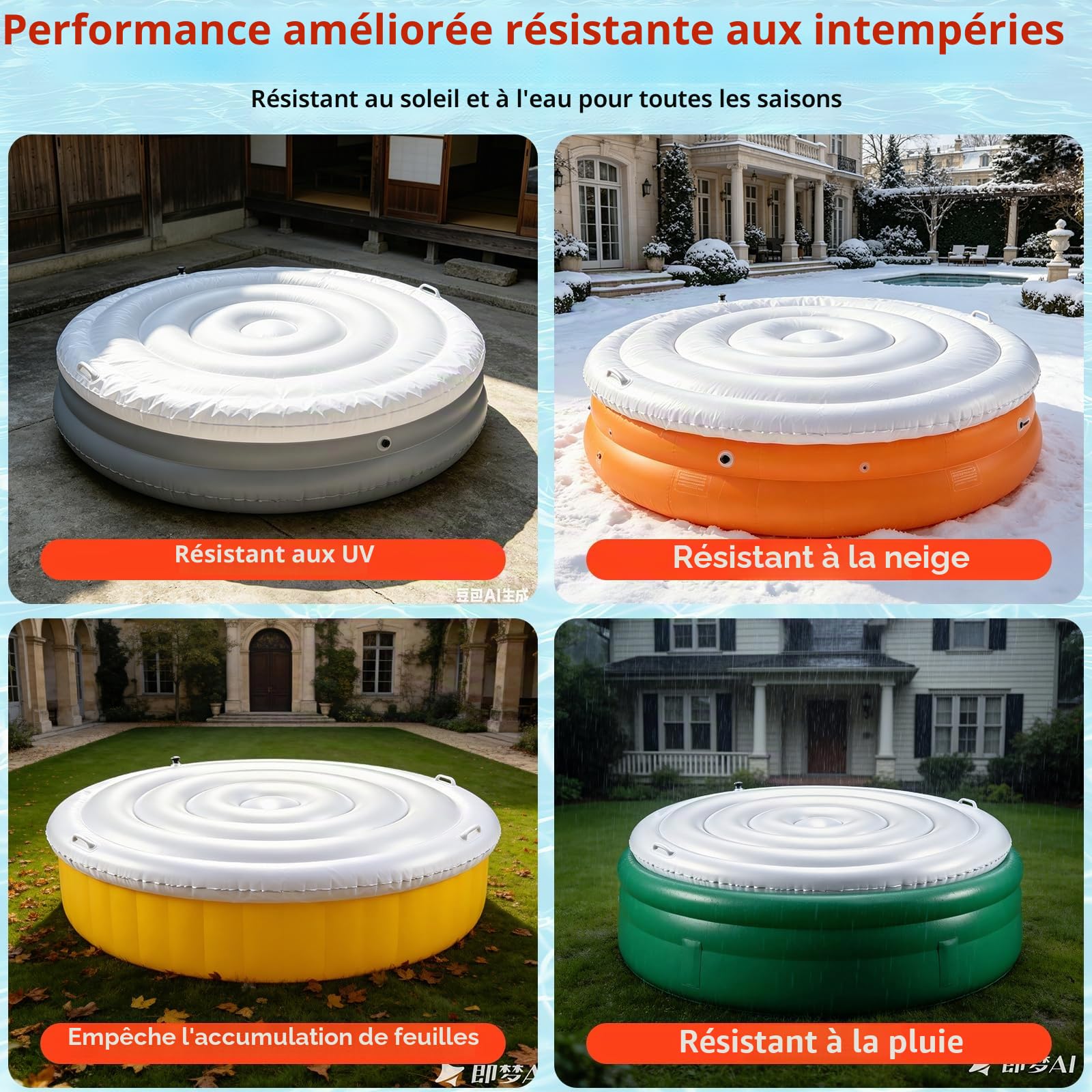 Couverture Spa Gonflable Rond - Bâche Thermique Isolée en PVC, Couvercle Spa Résistant Aux Intempéries pour Maintien De La Chaleur Et Protection, Accessoire Spa 4 à 6 Places