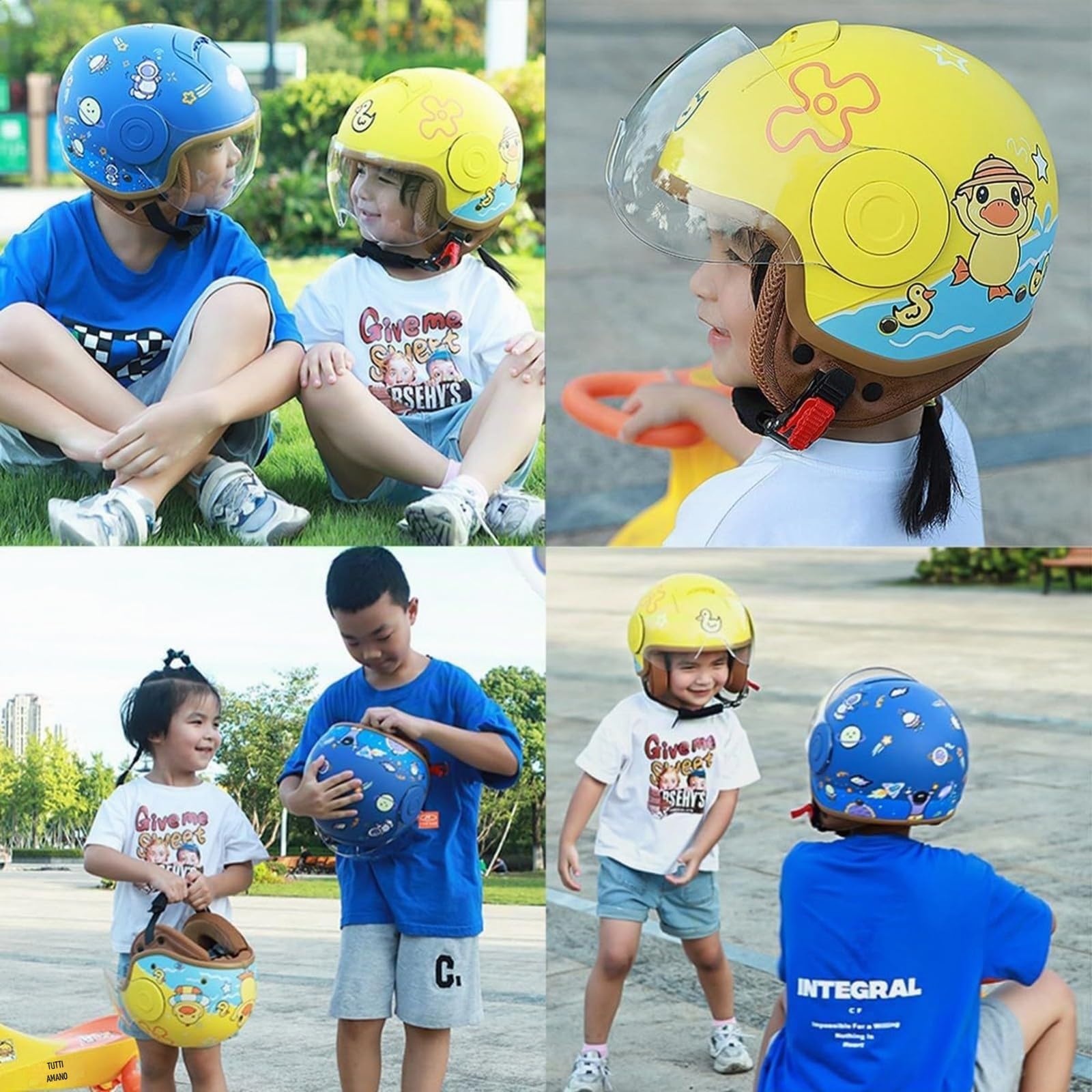 Casco Mezzo Casco Moto Bambini Visiera Parasole Aperto Omologato DOT/ECE Leggero Estivo A,48-58cm