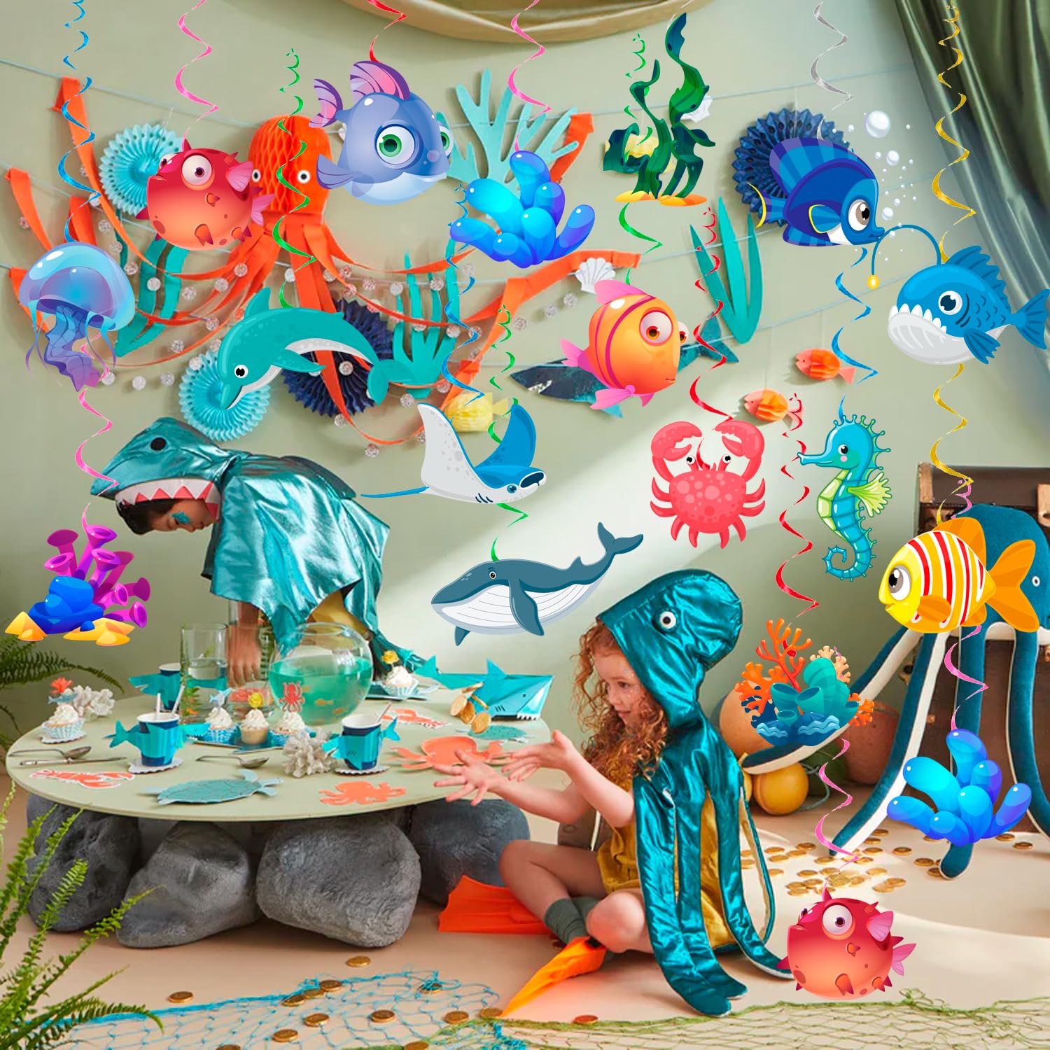 Sea Animals Hanging Swirl, 32 Pcs Marine Animal Hanging Swirls - Image 4
