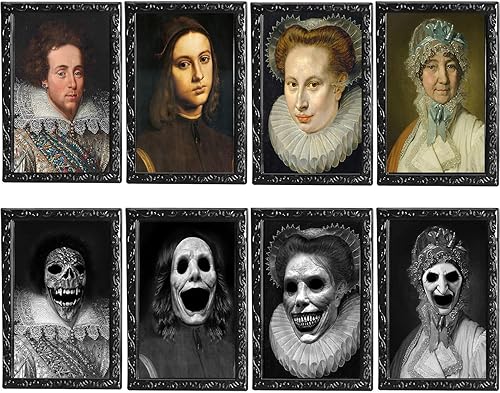 Miniatura 8 de Paquete de 4 marcos de fotos de Halloween de 10.2 x 14.5 pulgadas con expresión de rostro cambiante en 3D, para decoración de fiestas de terror,
