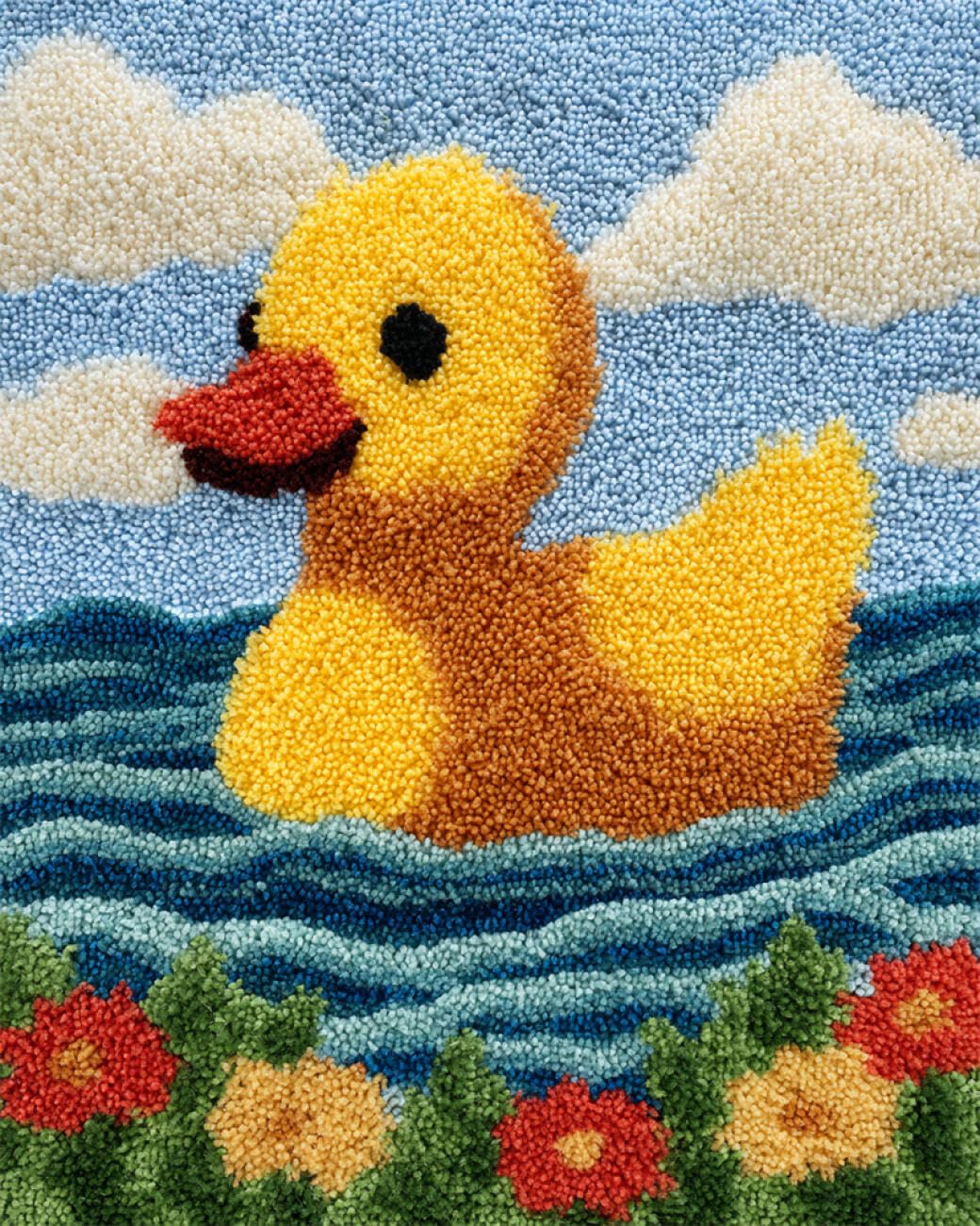 AxiangziK Animal DIY Tapestry Kits for Adults Cartoon Duck DIY Latch Hook Rug Kits,Crochet Kit for Beginners,Carpet Making Set with Printed Canvas，Gift 31x45in
