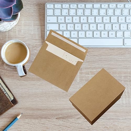 Miniatura 7 de Sobres de invitación A7 de papel kraft marrón A7, paquete de 100 sobres de 5.25 x 7.25 pulgadas, autoadhesivos rápidos, para bodas, graduaciones,