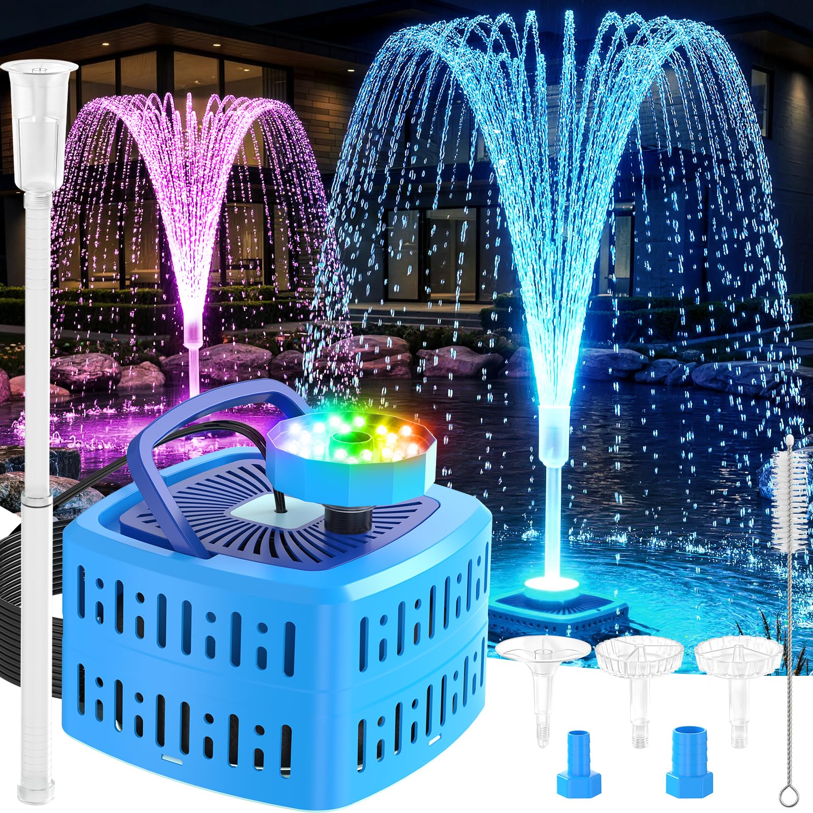 Tauchwasserpumpe mit bunten LEDs für Außenteiche, Teichfilter mit Pumpe, Tauchwasserpumpe für Springbrunnen, Blau