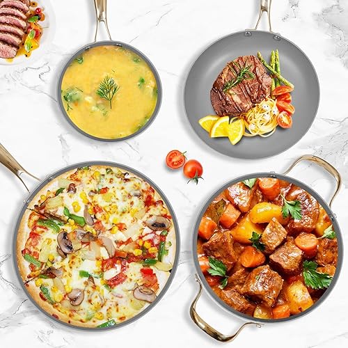 Miniatura 8 de AUDANNE Juego de 9 ollas y sartenes antiadherentes, utensilios de cocina antiadherentes, sartenes de cocina incluyen sartén con tapa, cacerola,