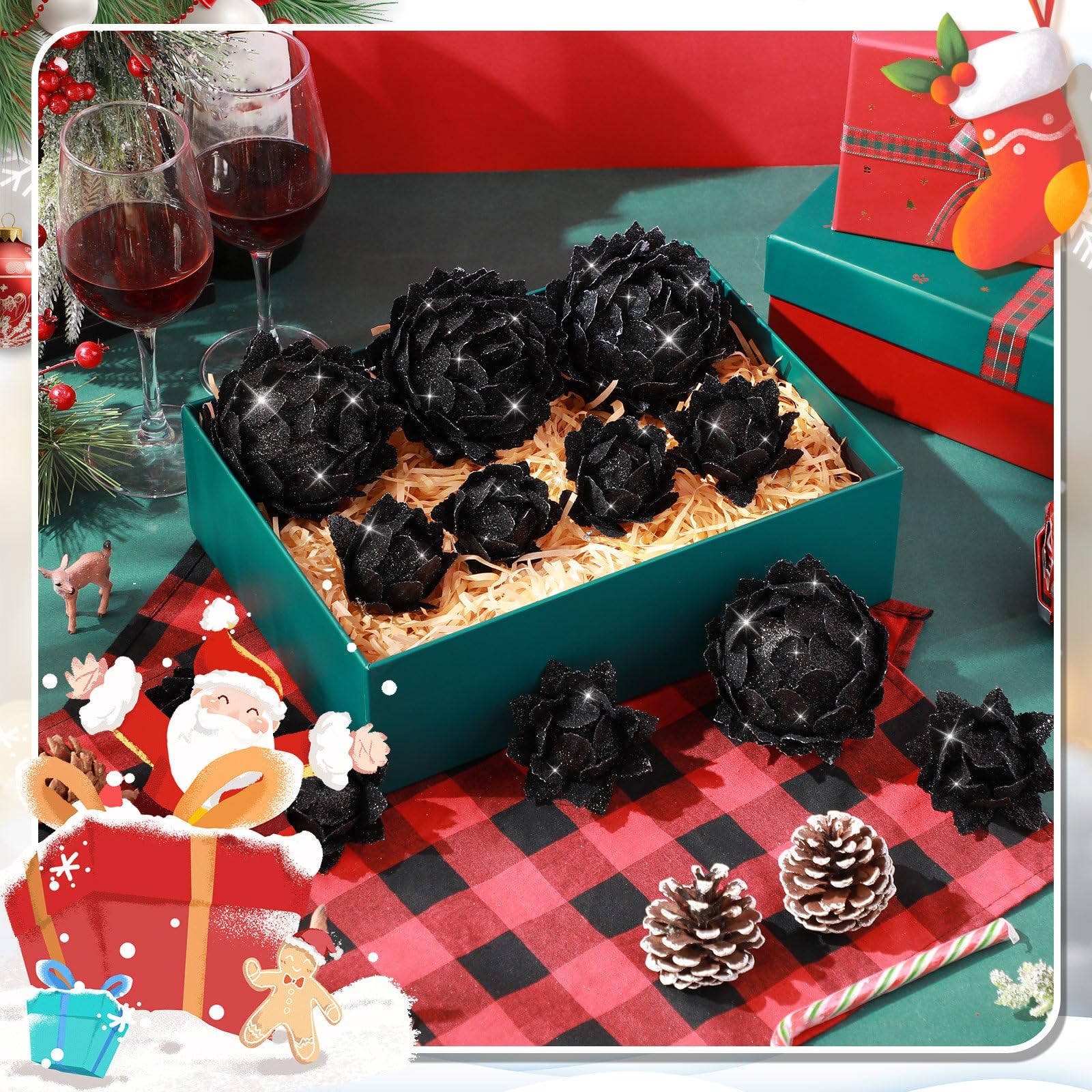 Syhood 12 adornos de bolas de Navidad con purpurina, decoración de árbol de Navidad, bolas de piña colgantes, conos de pino rústicos para Navidad, fiesta de invierno, vacaciones, boda, decoración del
