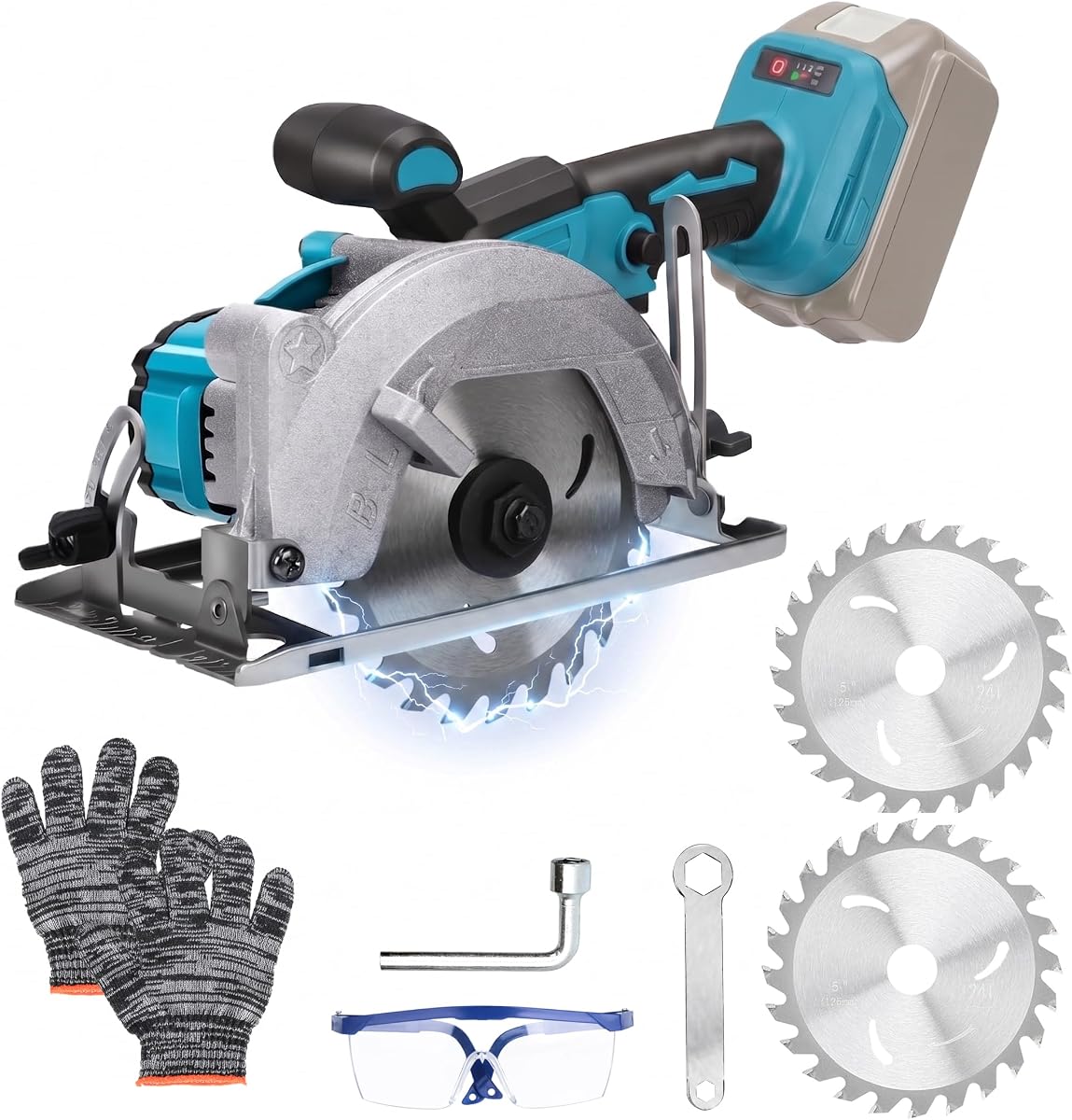 5 Inch Compact Brushless Circular Saw for Makita 18V Battery, 22mm Arbor | 6000RPM/min,0°-45° Angle Handheld Cordless Circle Saw for Wood, Soft Metal, Plastic(No Battery)