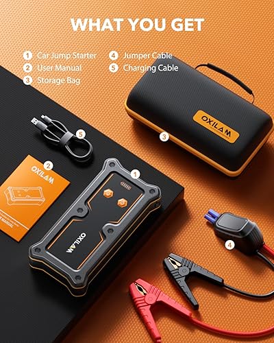 Miniatura 9 de OXILAM Arrancador de salto de 8000 A  Arrancador de coche portátil para todos los motores de gas y diésel, caja de salto de 12 V para batería de